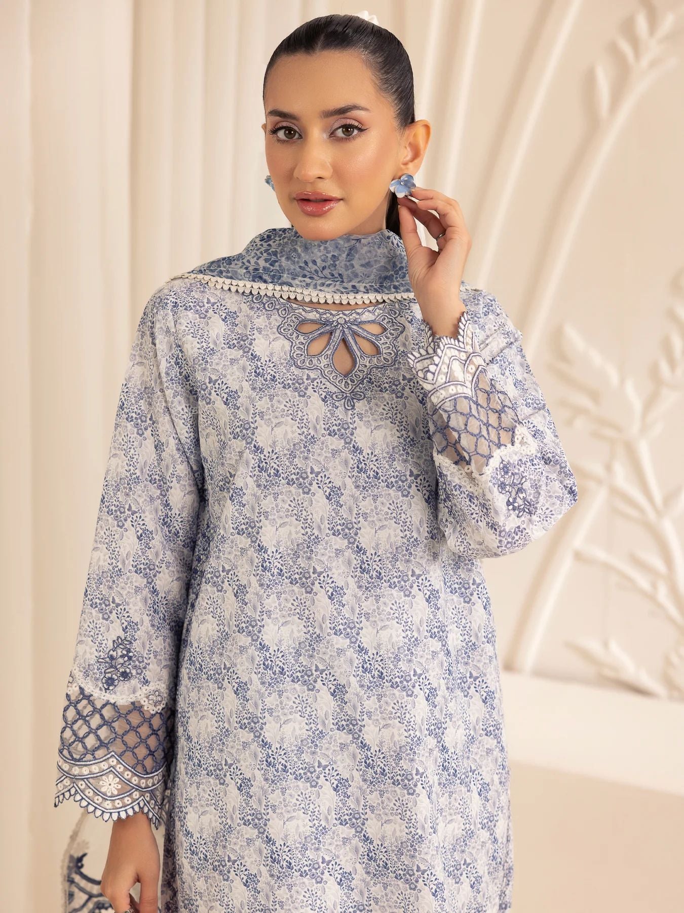 Muse03 – Misty Grace | 3pc Embroidered Silk Lawn Suit with Organza Dupatta by Mohagni