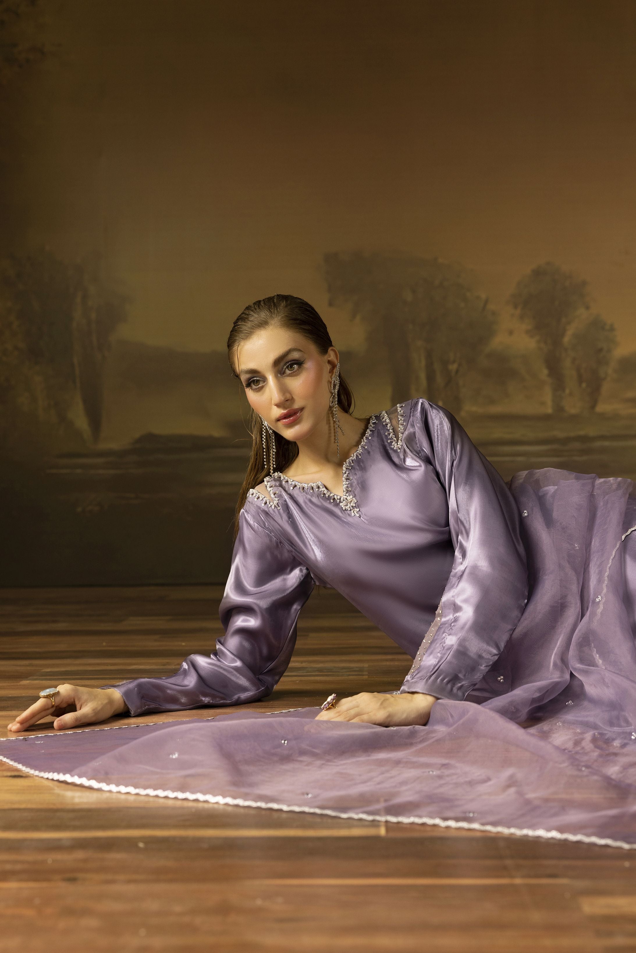 Lavender Diamante Silk Farshi Shalwar Set - Farshi Bahaar by Mona FBM5