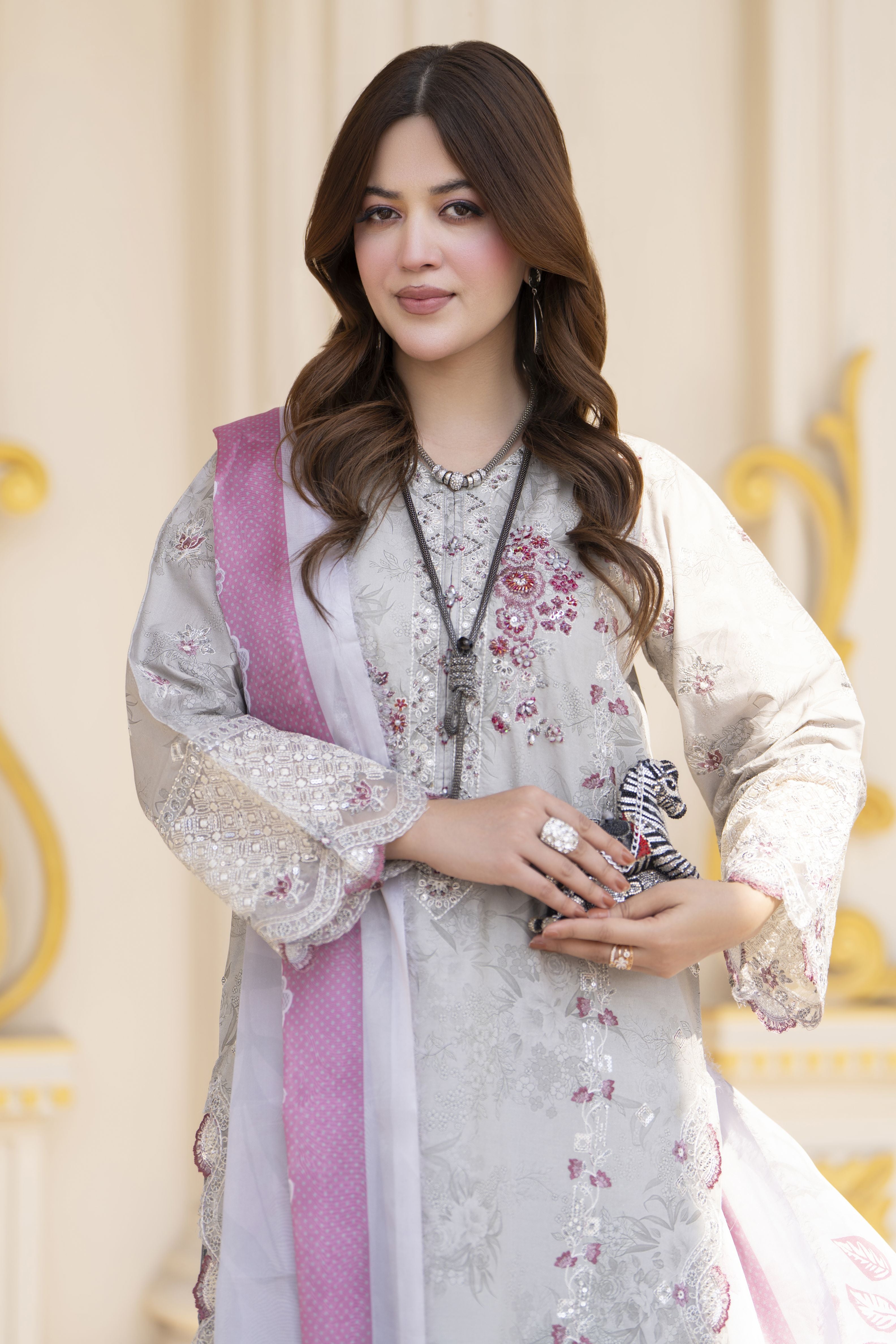 Khushi by Silver Grey – 3pc Embroidered Cotton Long Suit KBS12