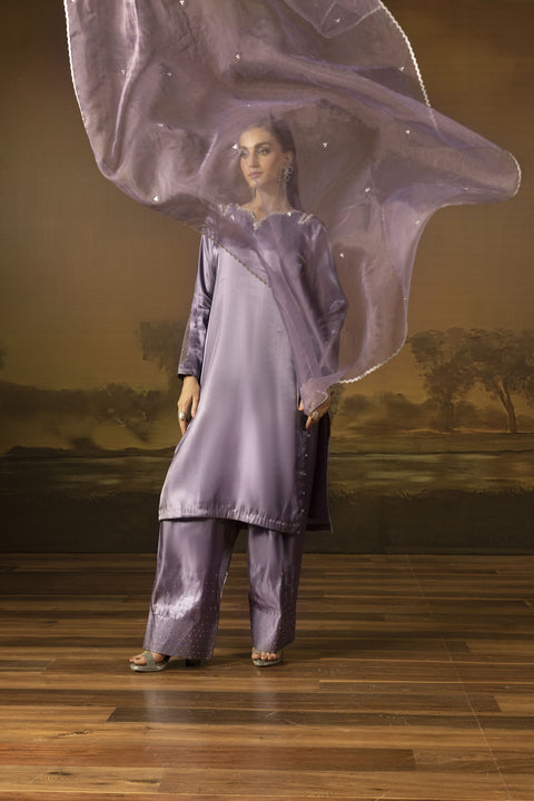 Lavender Diamante Silk Farshi Shalwar Set - Farshi Bahaar by Mona FBM5