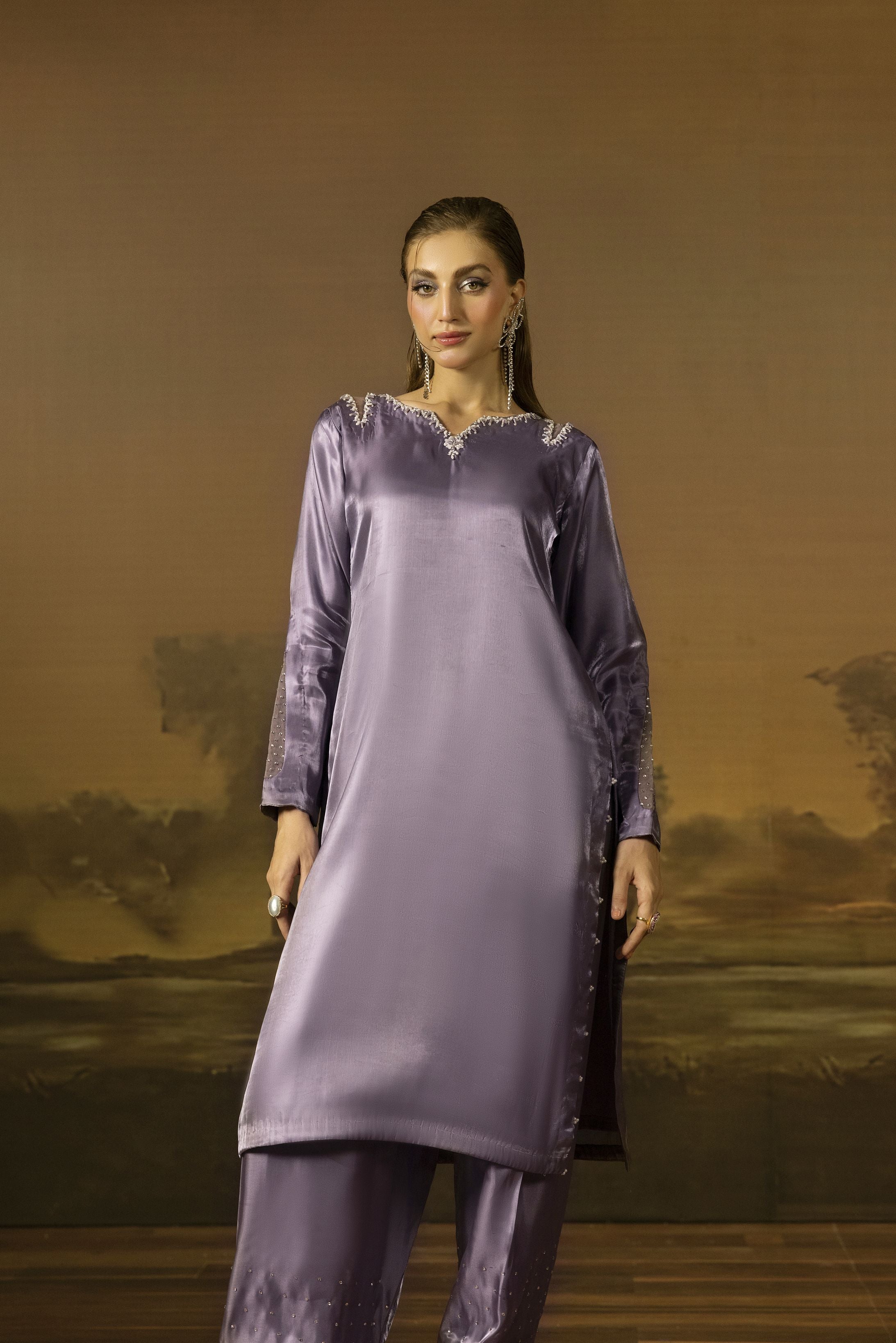 Lavender Diamante Silk Farshi Shalwar Set - Farshi Bahaar by Mona FBM5