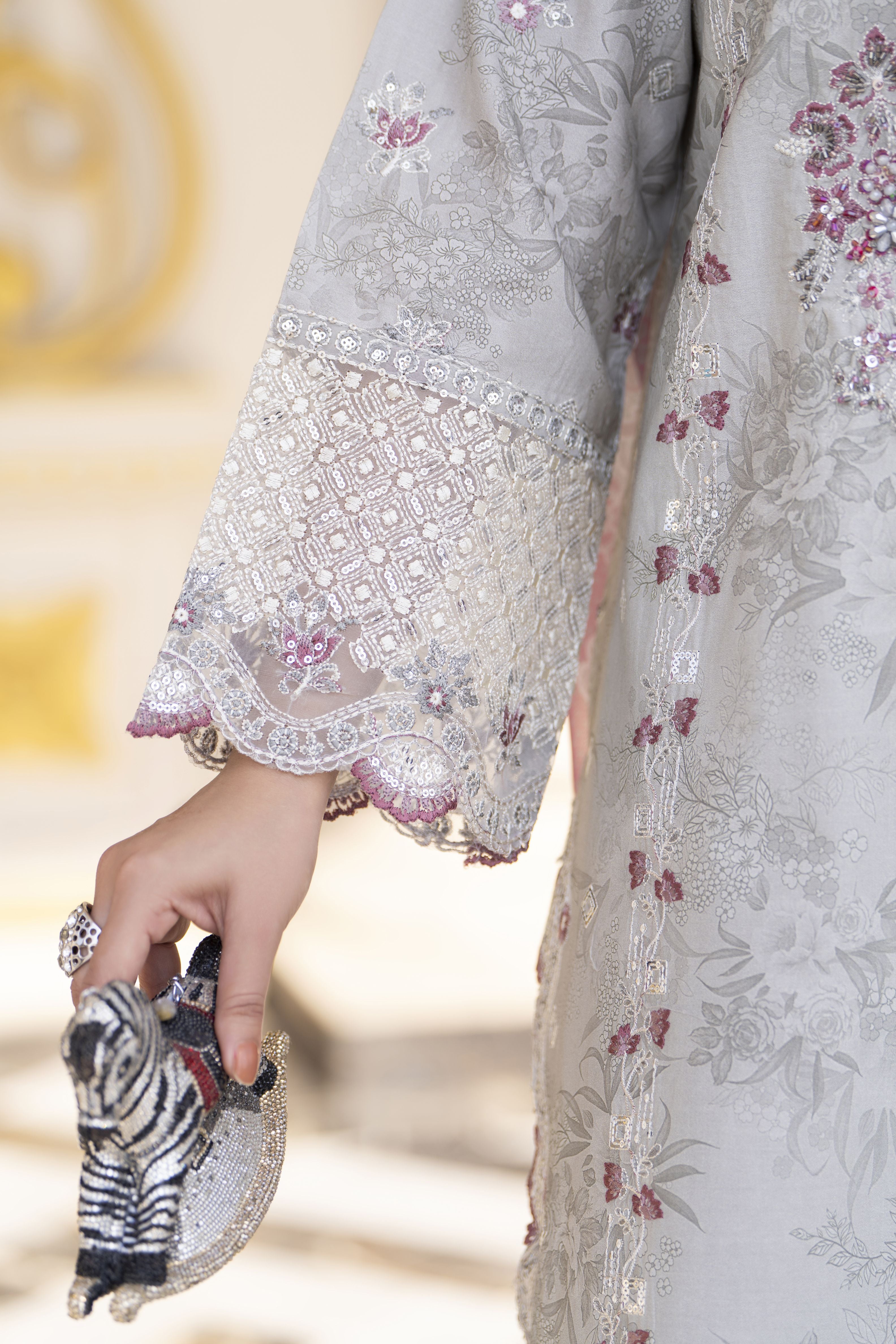 Khushi by Silver Grey – 3pc Embroidered Cotton Long Suit KBS12