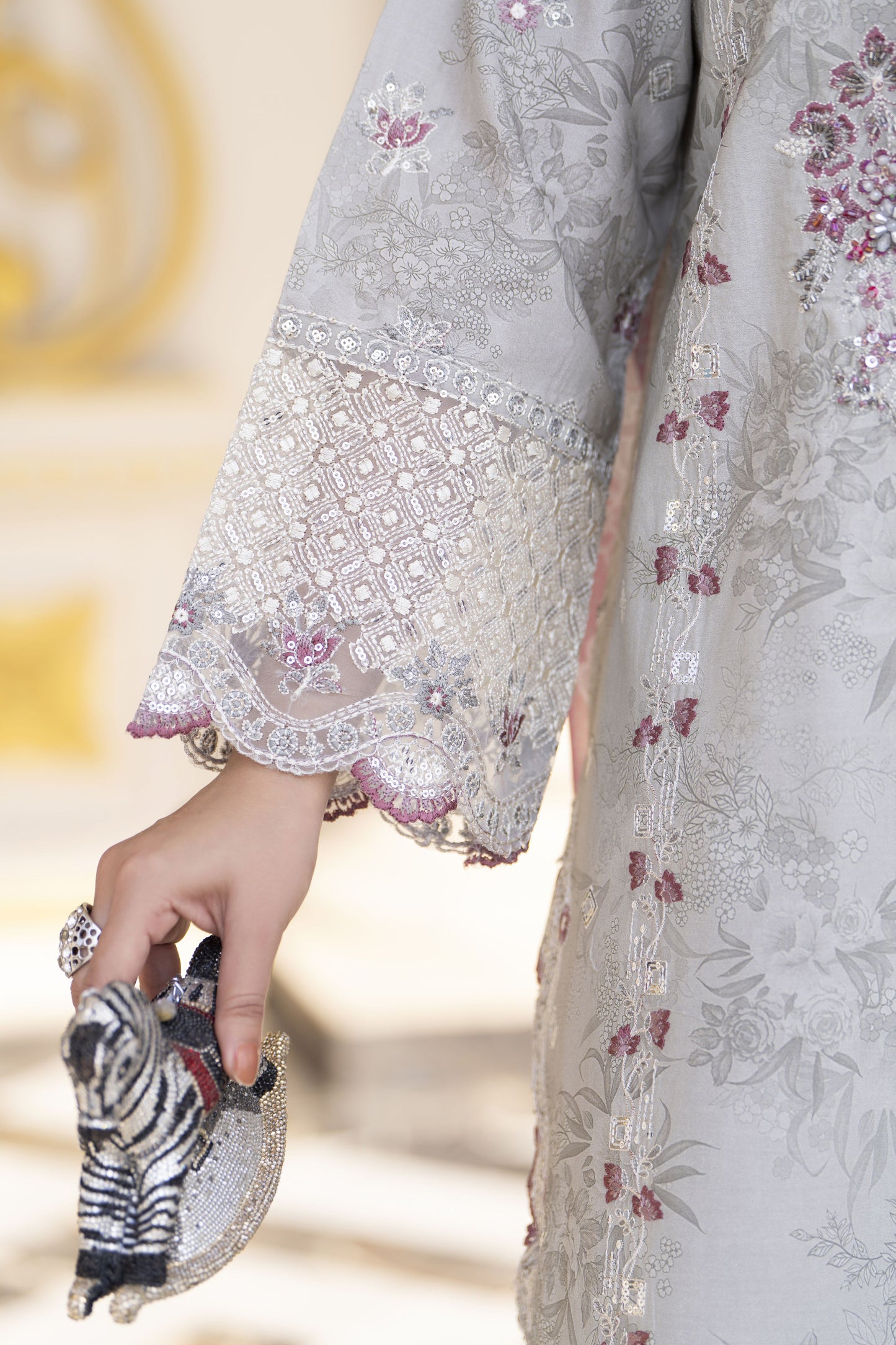 Khushi by Silver Grey – 3pc Embroidered Cotton Long Suit KBS12