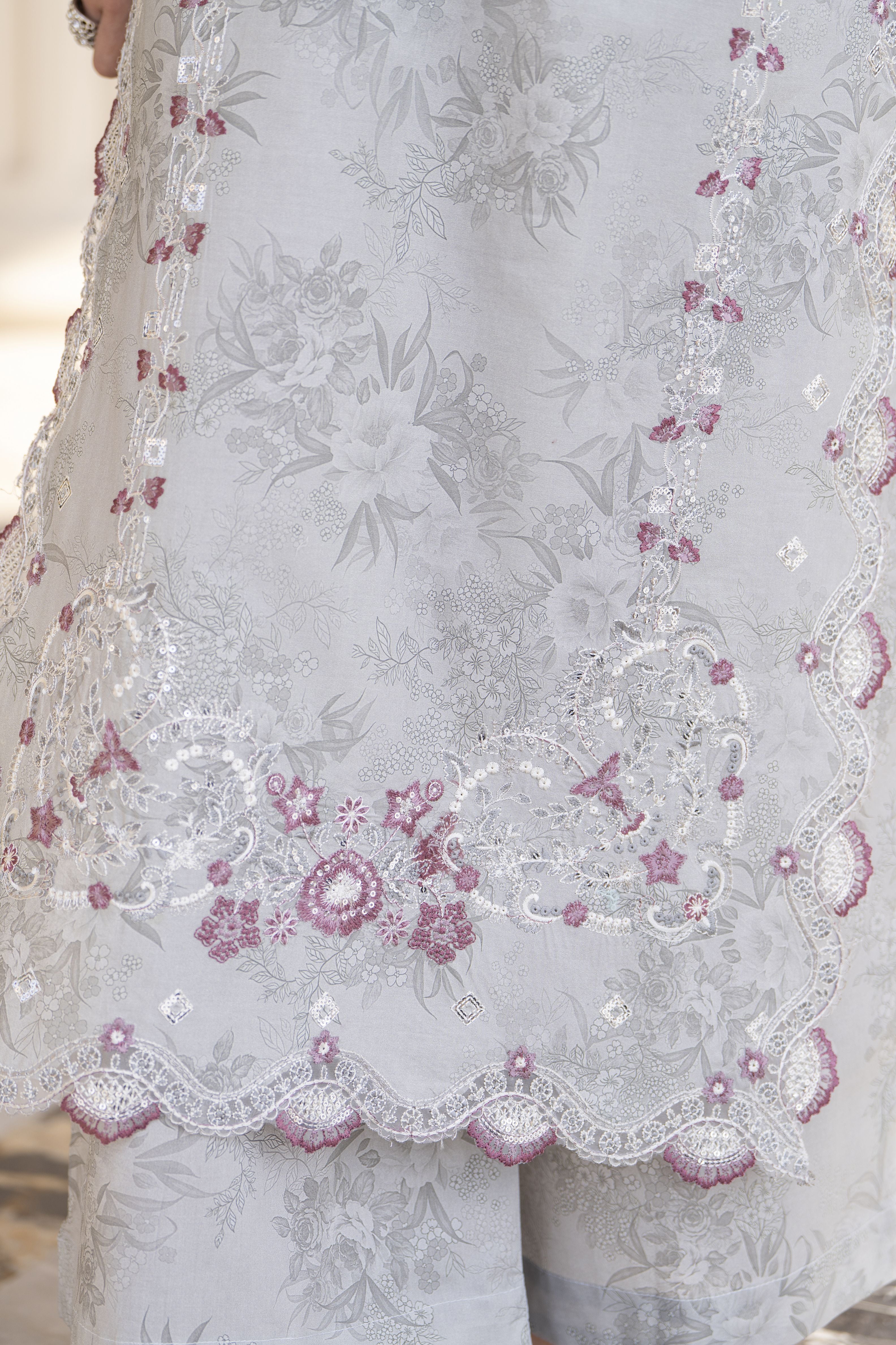 Khushi by Silver Grey – 3pc Embroidered Cotton Long Suit KBS12