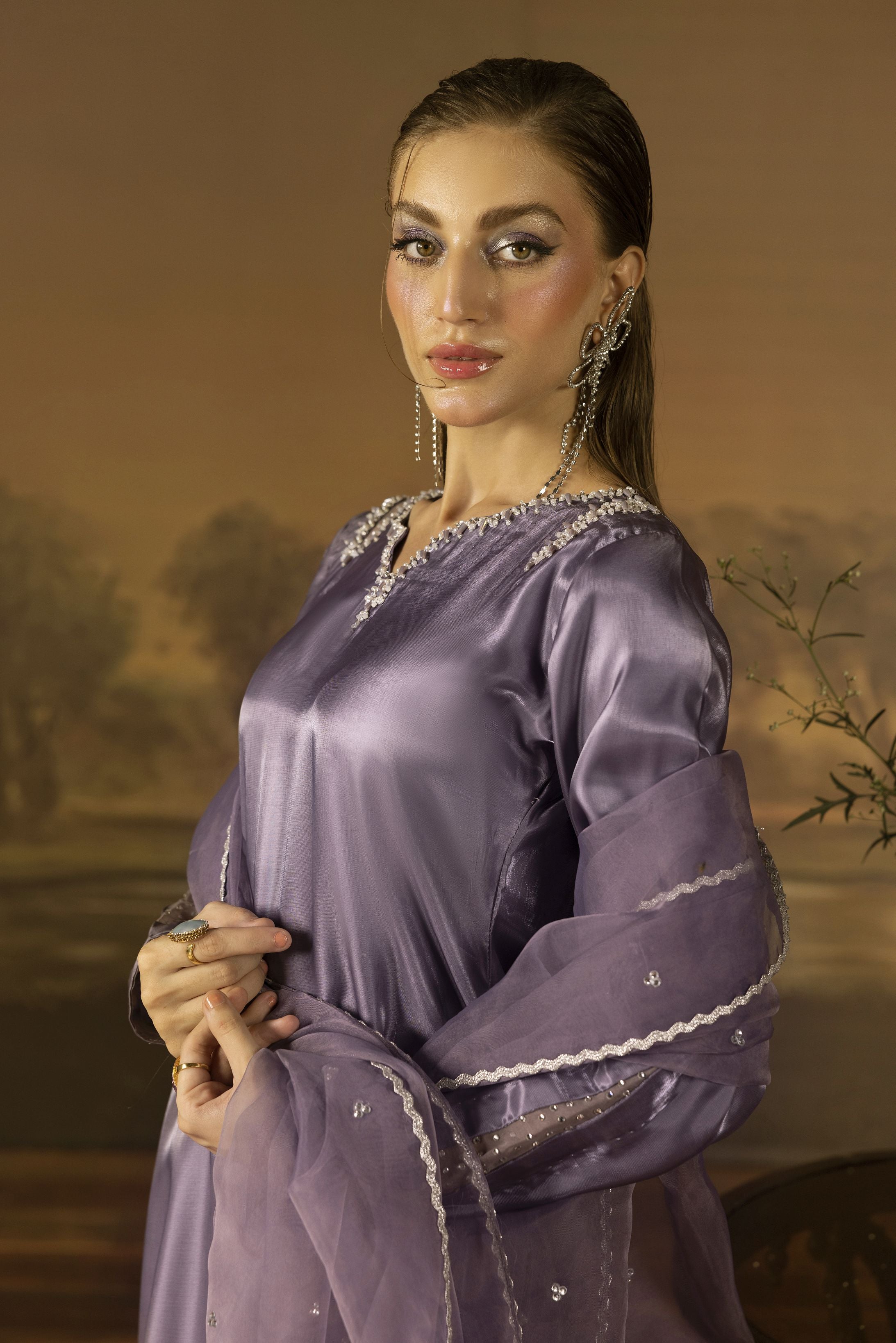 Lavender Diamante Silk Farshi Shalwar Set - Farshi Bahaar by Mona FBM5