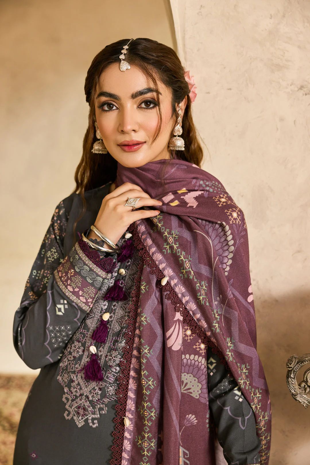 Linen by Florent – 3pcEmbroidered Winter Suit with Shawl NAF14