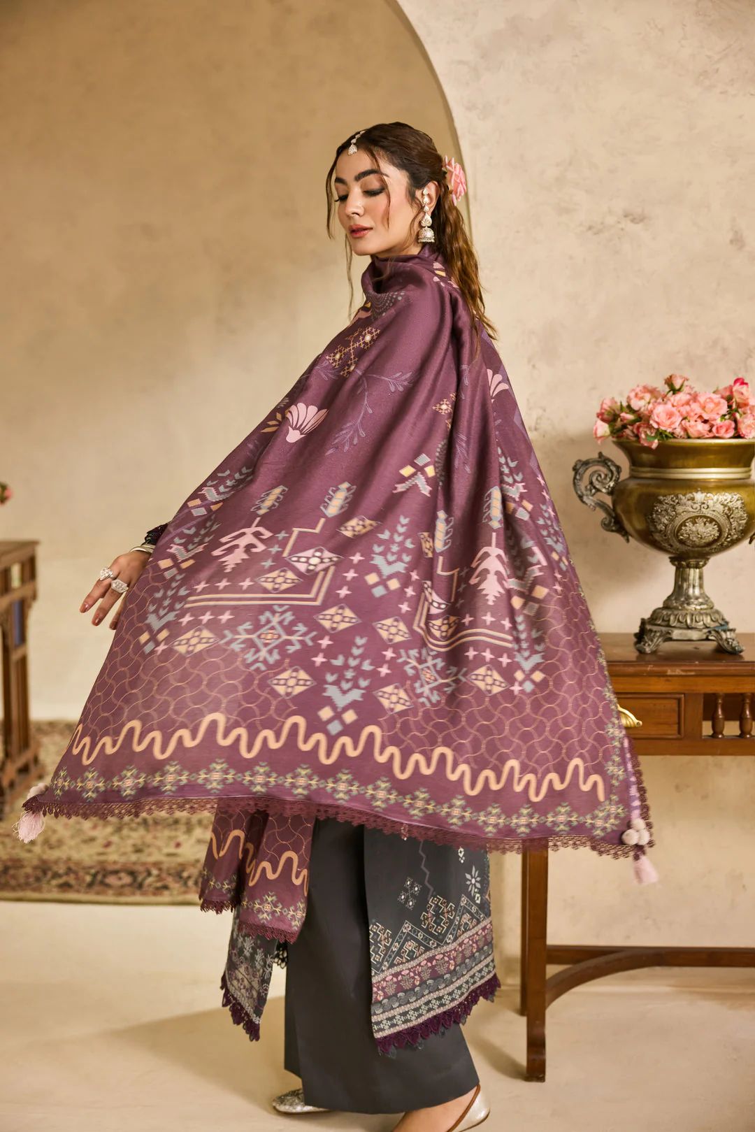 Linen by Florent – 3pcEmbroidered Winter Suit with Shawl NAF14