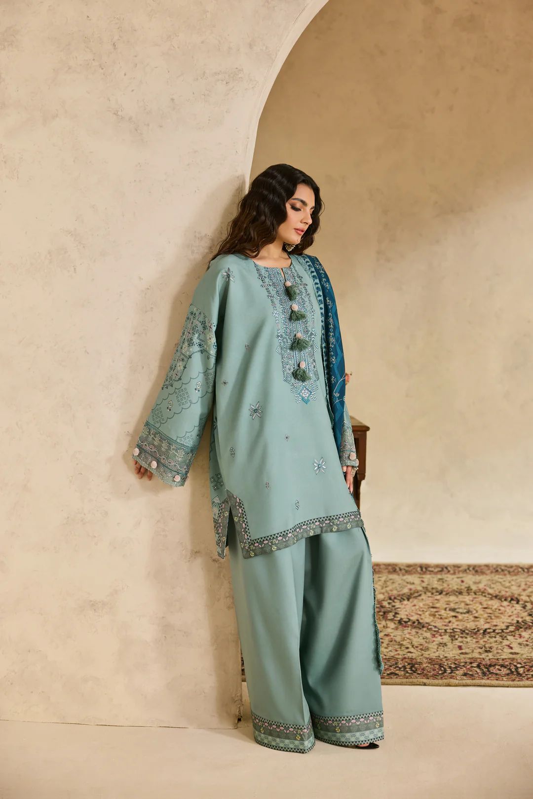 Linen by Florent – 3pc Embroidered Winter Suit with Shawl NAF13