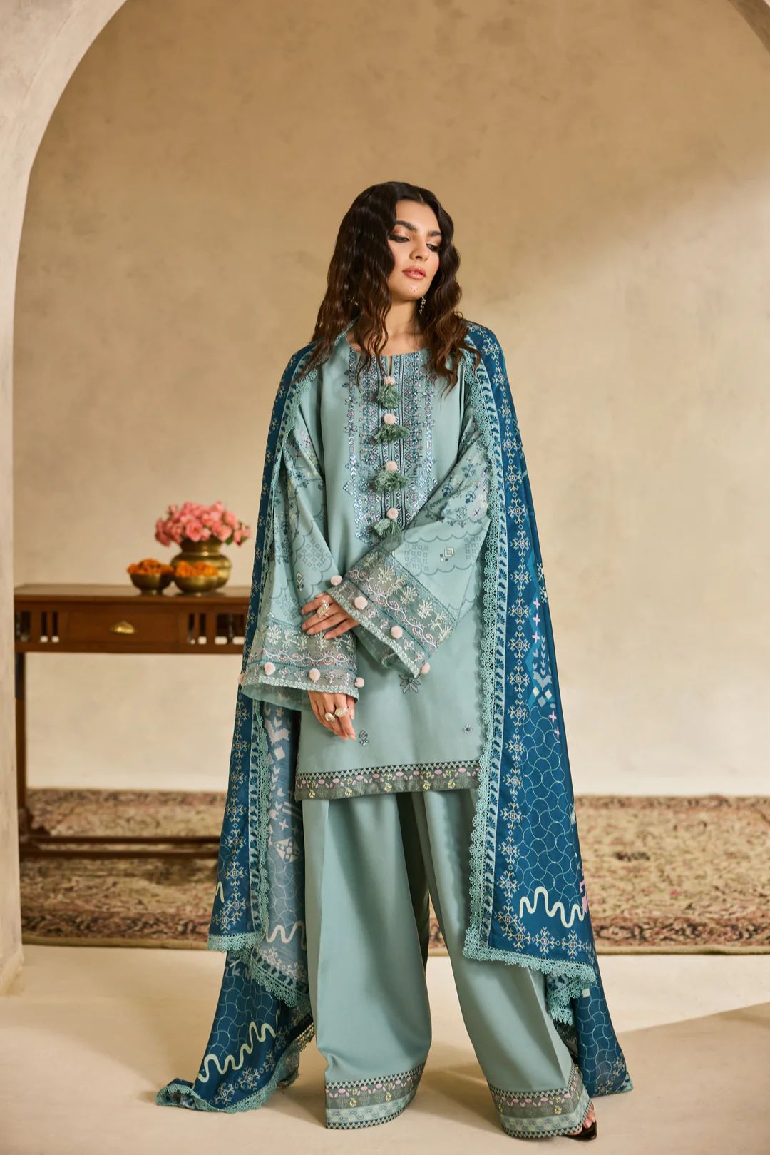 Linen by Florent – 3pc Embroidered Winter Suit with Shawl NAF13