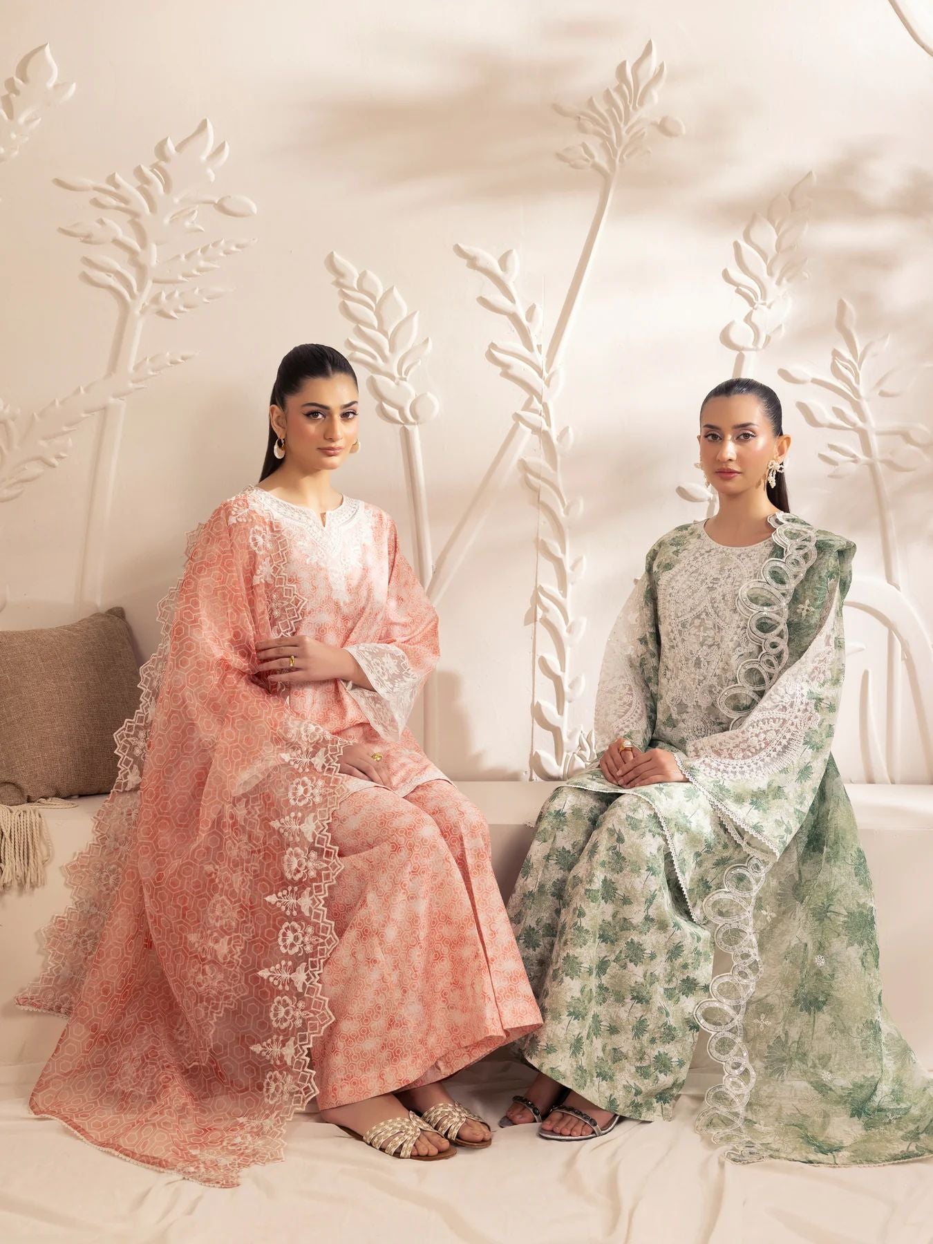 Muse04 – Peach Bloom | 3pc Silk Lawn Printed & Embroidered Suit with Organza Dupatta by Mohagni