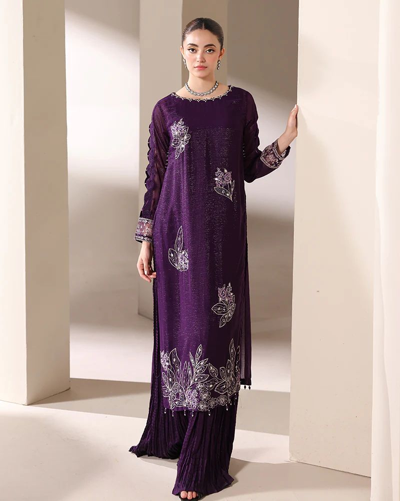 Starstruck by Ain – Plum Zari Chiffon 2pc Semi Formal Dress SBA3