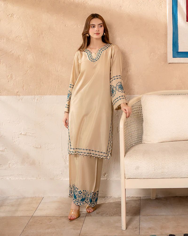 Day to Night by Mona – Raw Silk Chikankari 2pc Co-ord Set DNM2