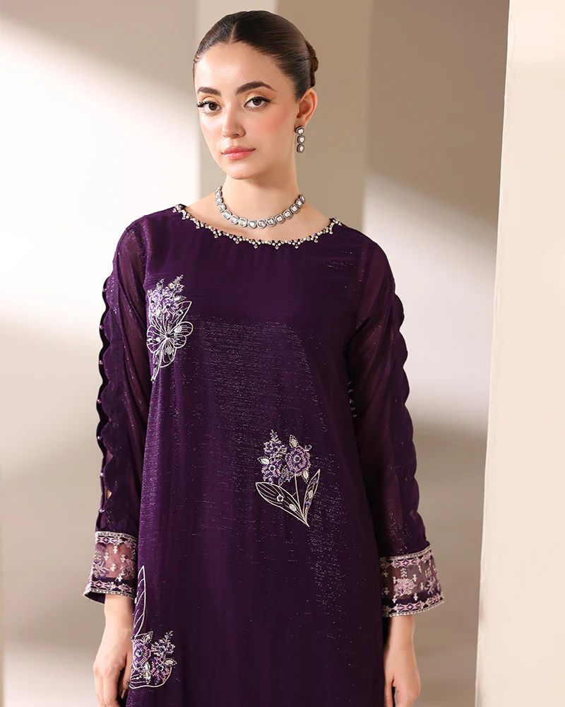 Starstruck by Ain – Plum Zari Chiffon 2pc Semi Formal Dress SBA3