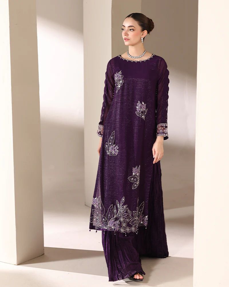 Starstruck by Ain – Plum Zari Chiffon 2pc Semi Formal Dress SBA3