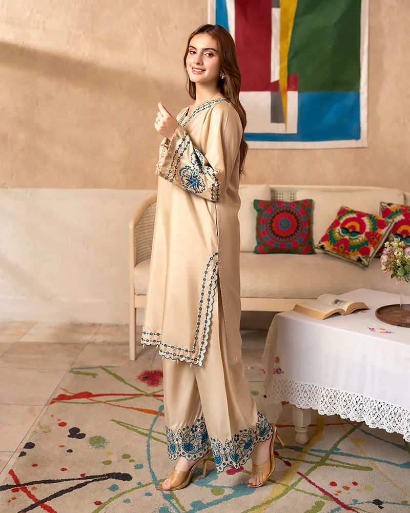 Day to Night by Mona – Raw Silk Chikankari 2pc Co-ord Set DNM2