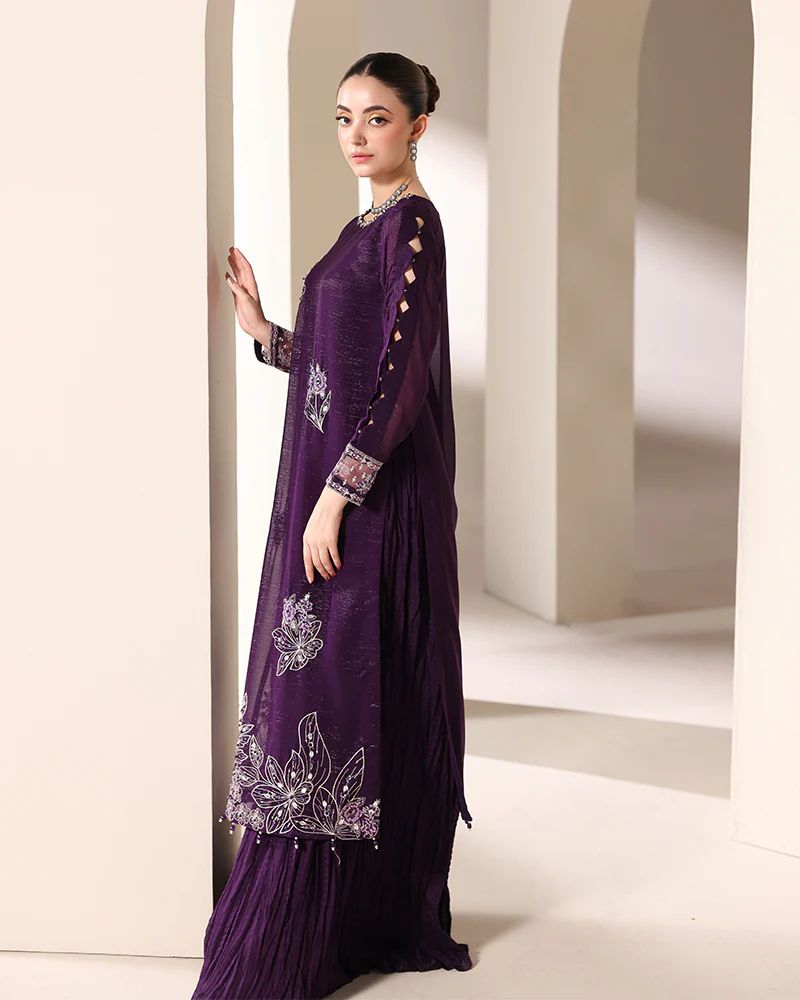 Starstruck by Ain – Plum Zari Chiffon 2pc Semi Formal Dress SBA3