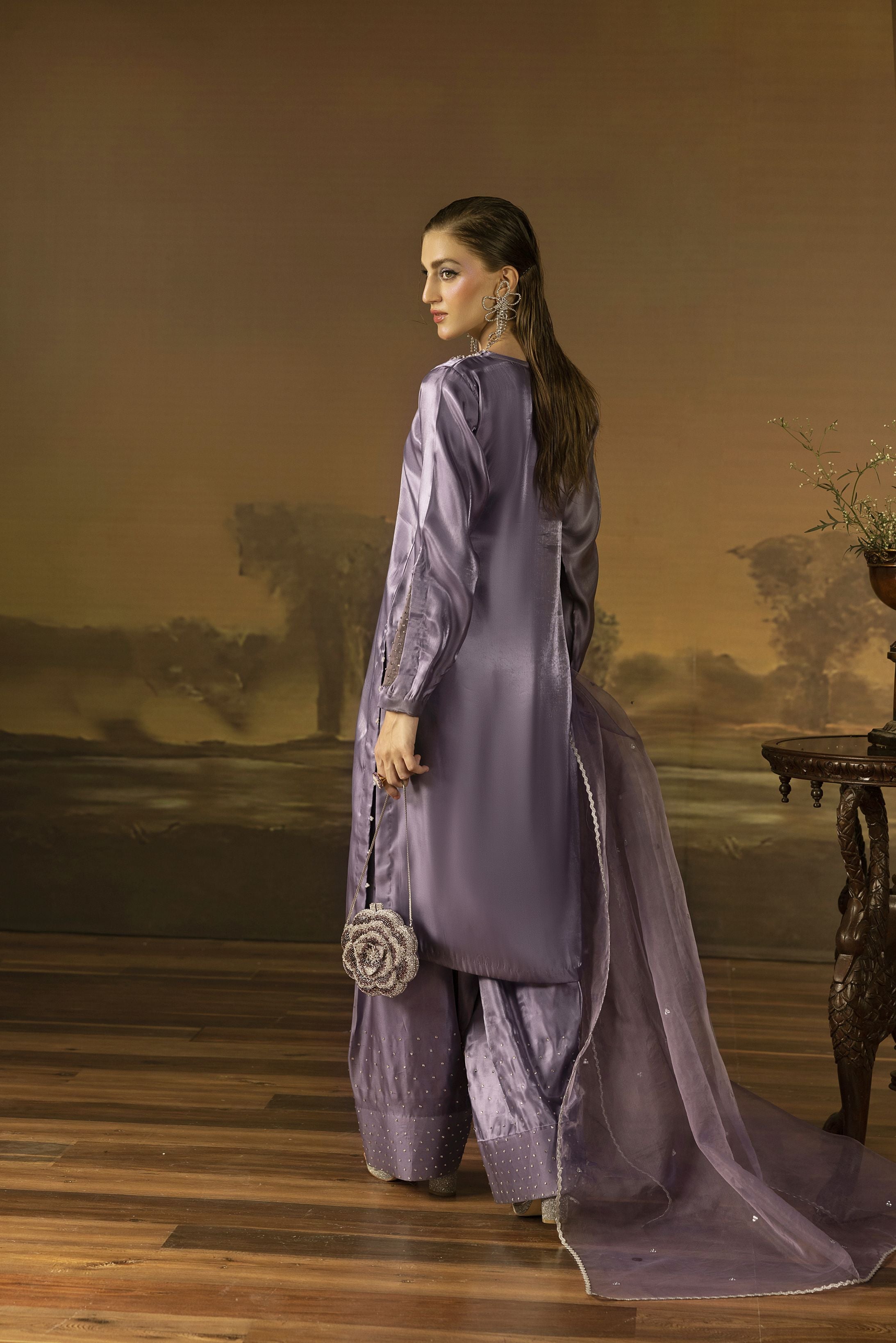 Lavender Diamante Silk Farshi Shalwar Set - Farshi Bahaar by Mona FBM5