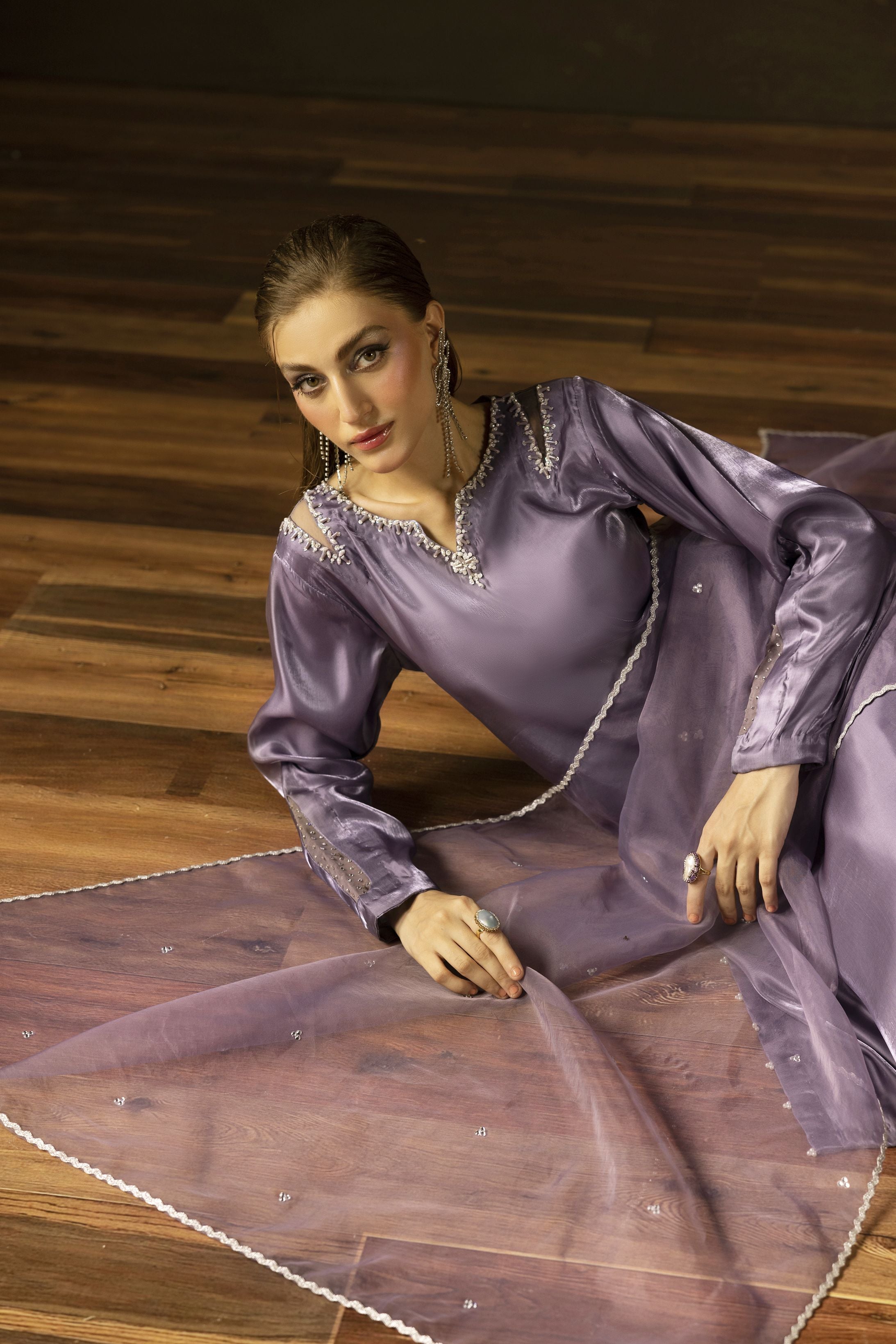 Lavender Diamante Silk Farshi Shalwar Set - Farshi Bahaar by Mona FBM5