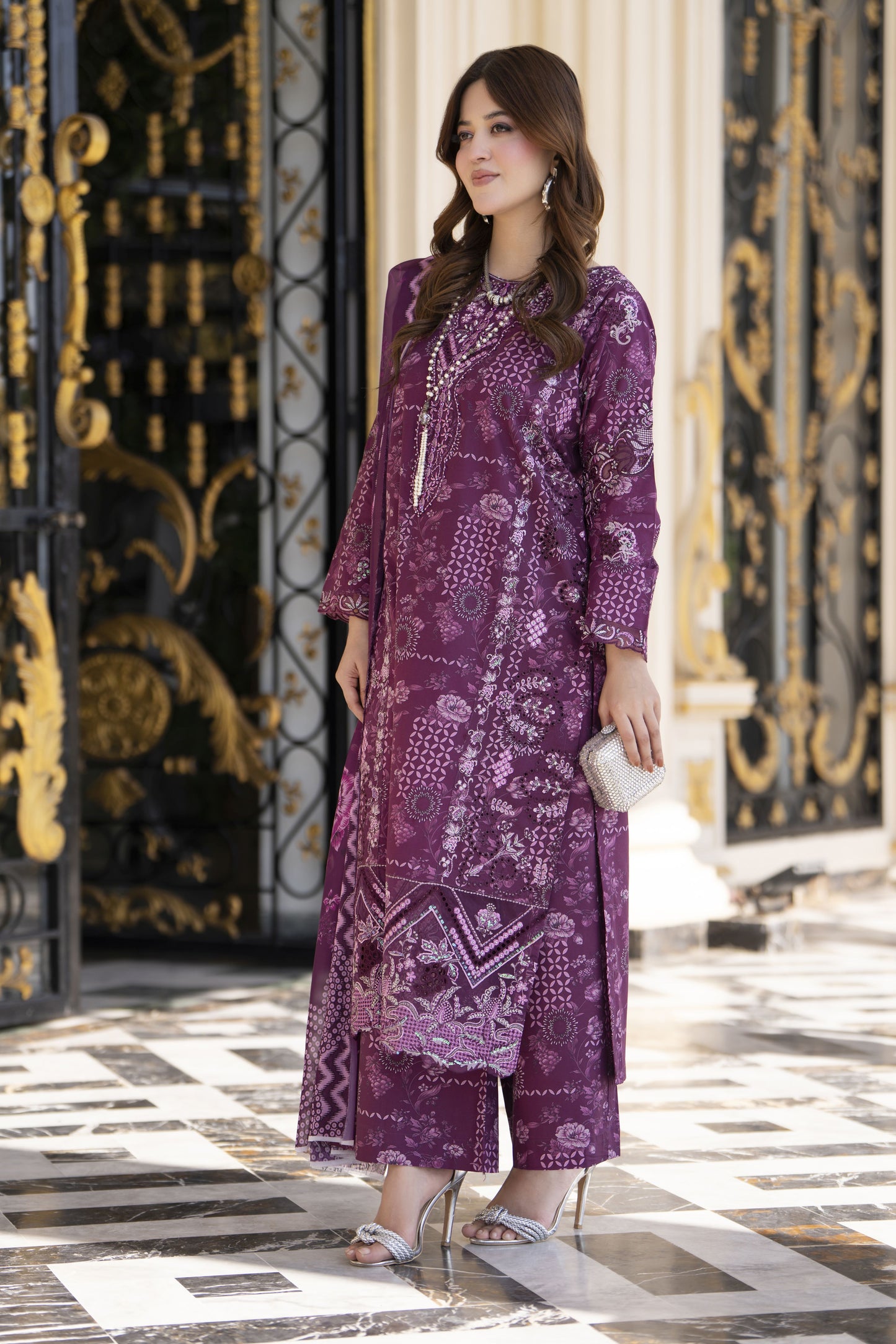 Khushi by Silver Purple – 3pc Embroidered Cotton Long Suit KBS11