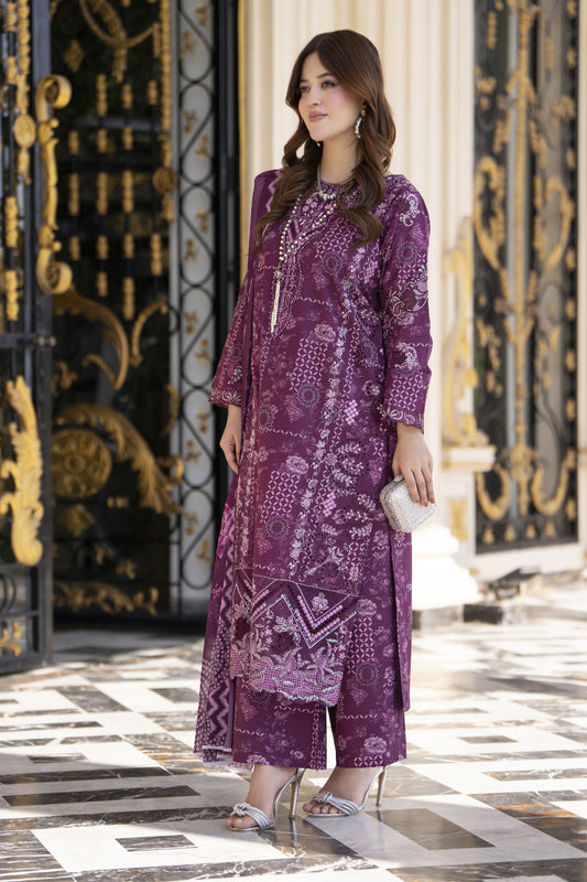 Khushi by Silver Purple – 3pc Embroidered Cotton Long Suit KBS11