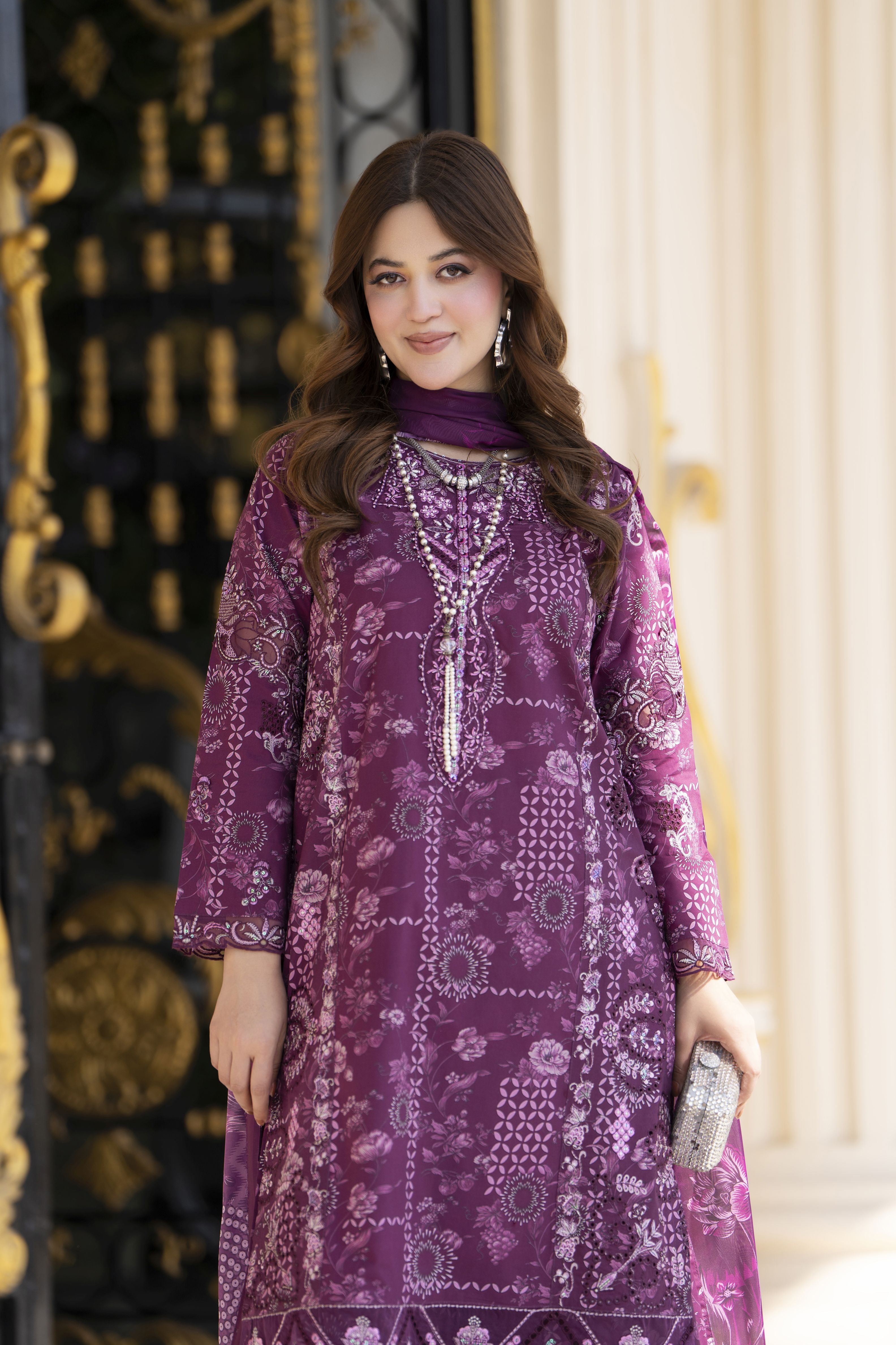 Khushi by Silver Purple – 3pc Embroidered Cotton Long Suit KBS11