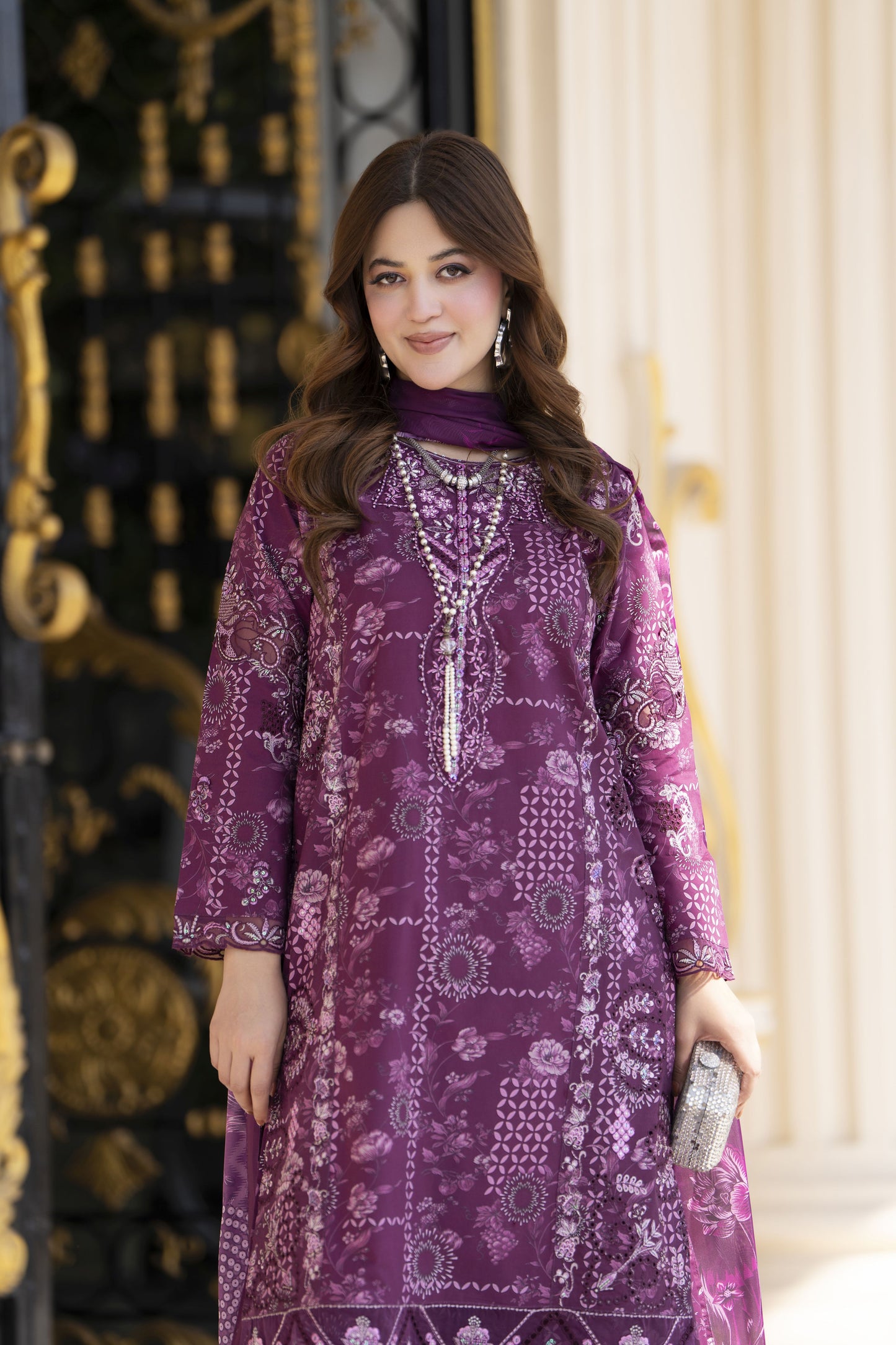 Khushi by Silver Purple – 3pc Embroidered Cotton Long Suit KBS11