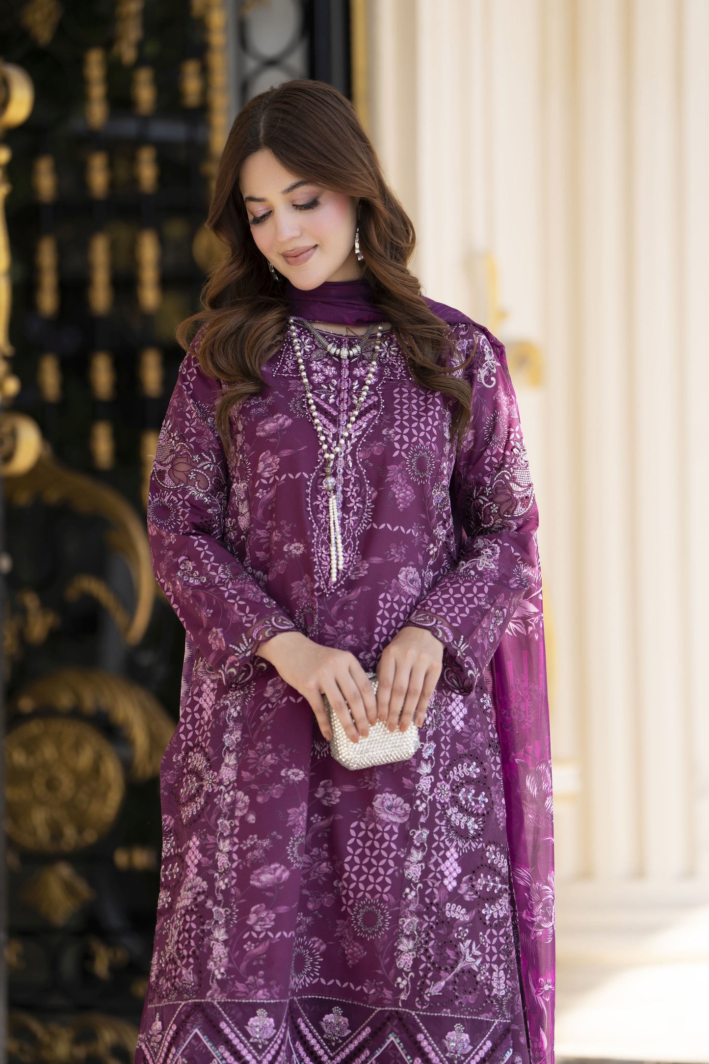Khushi by Silver Purple – 3pc Embroidered Cotton Long Suit KBS11