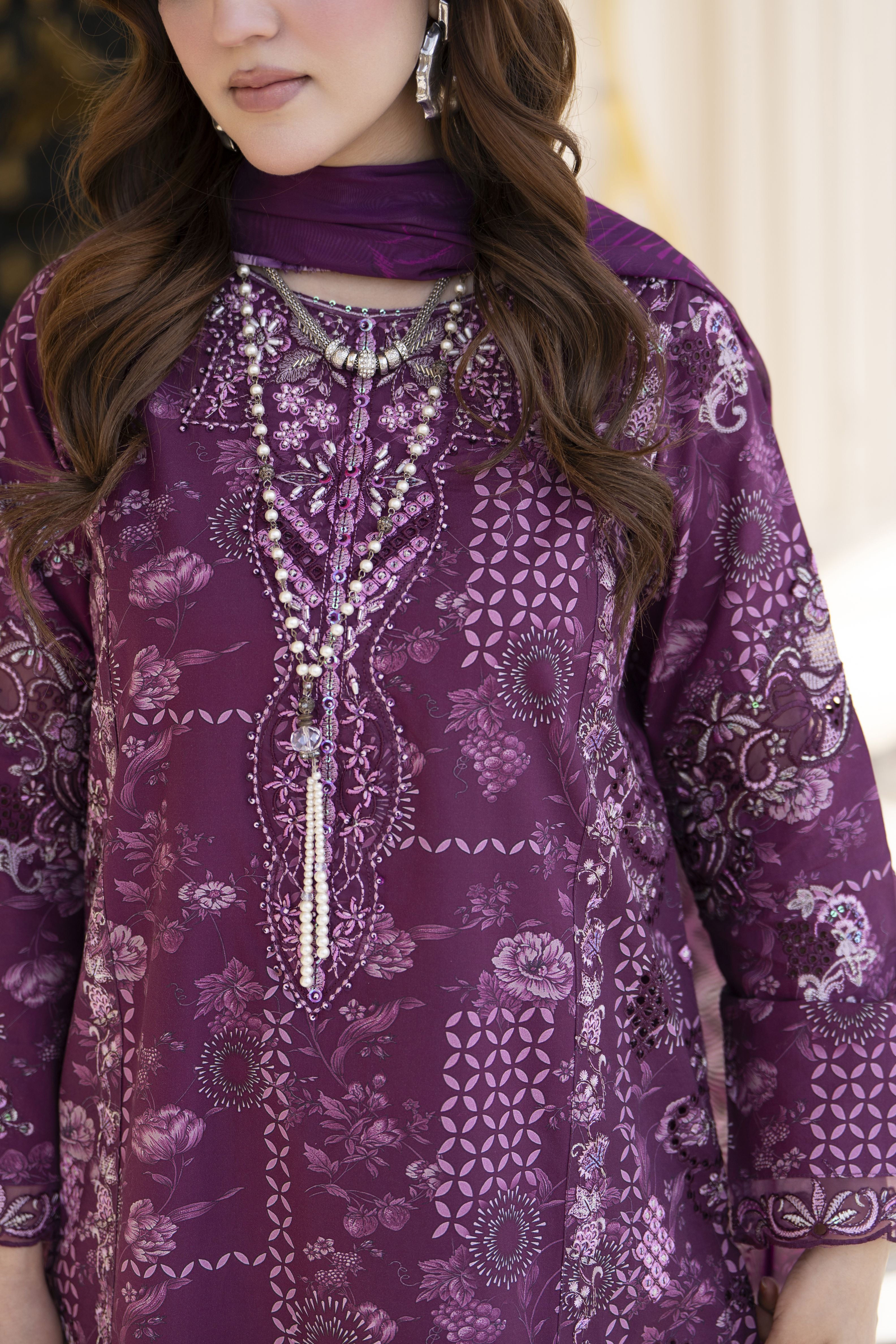 Khushi by Silver Purple – 3pc Embroidered Cotton Long Suit KBS11