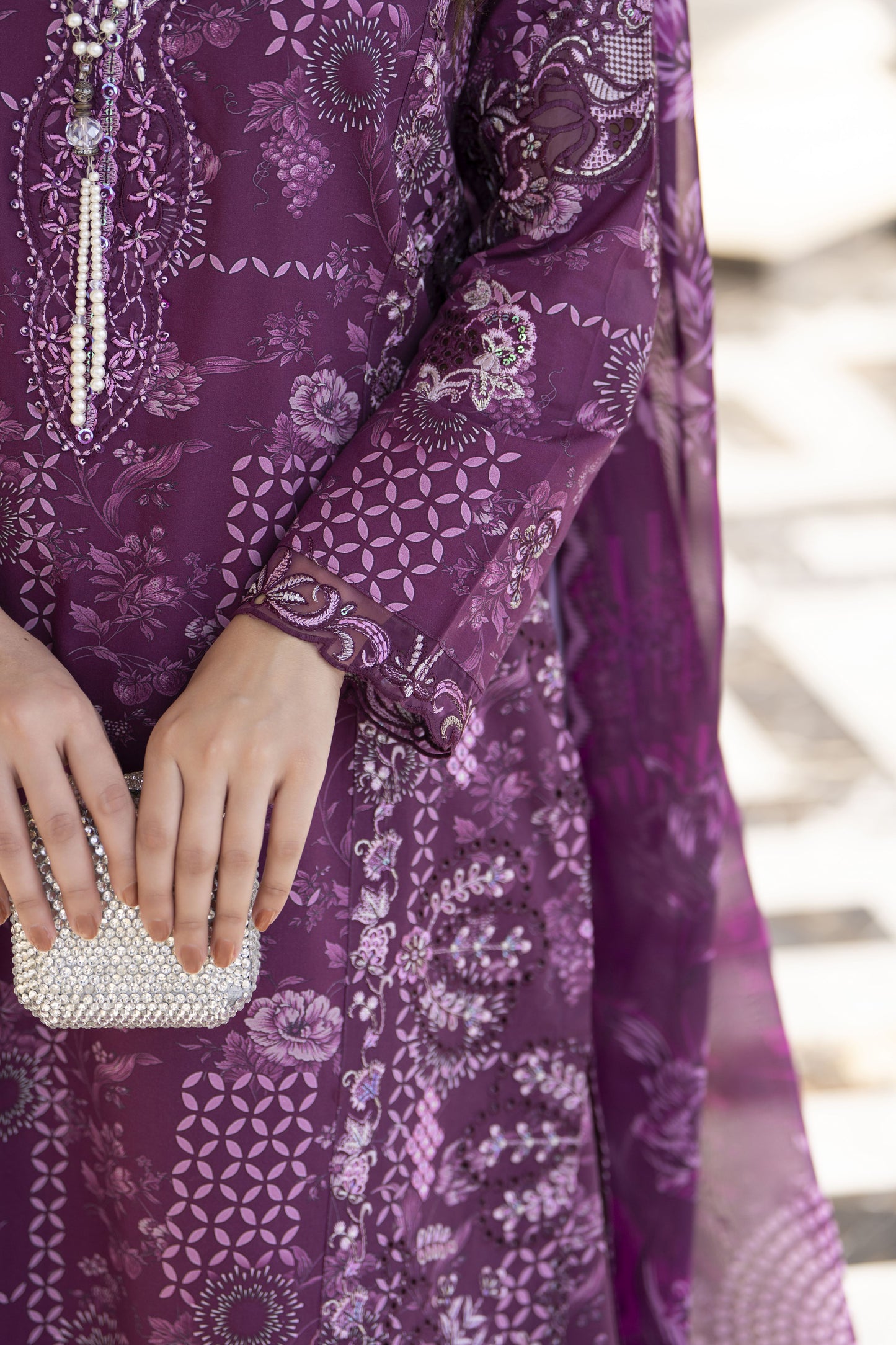 Khushi by Silver Purple – 3pc Embroidered Cotton Long Suit KBS11