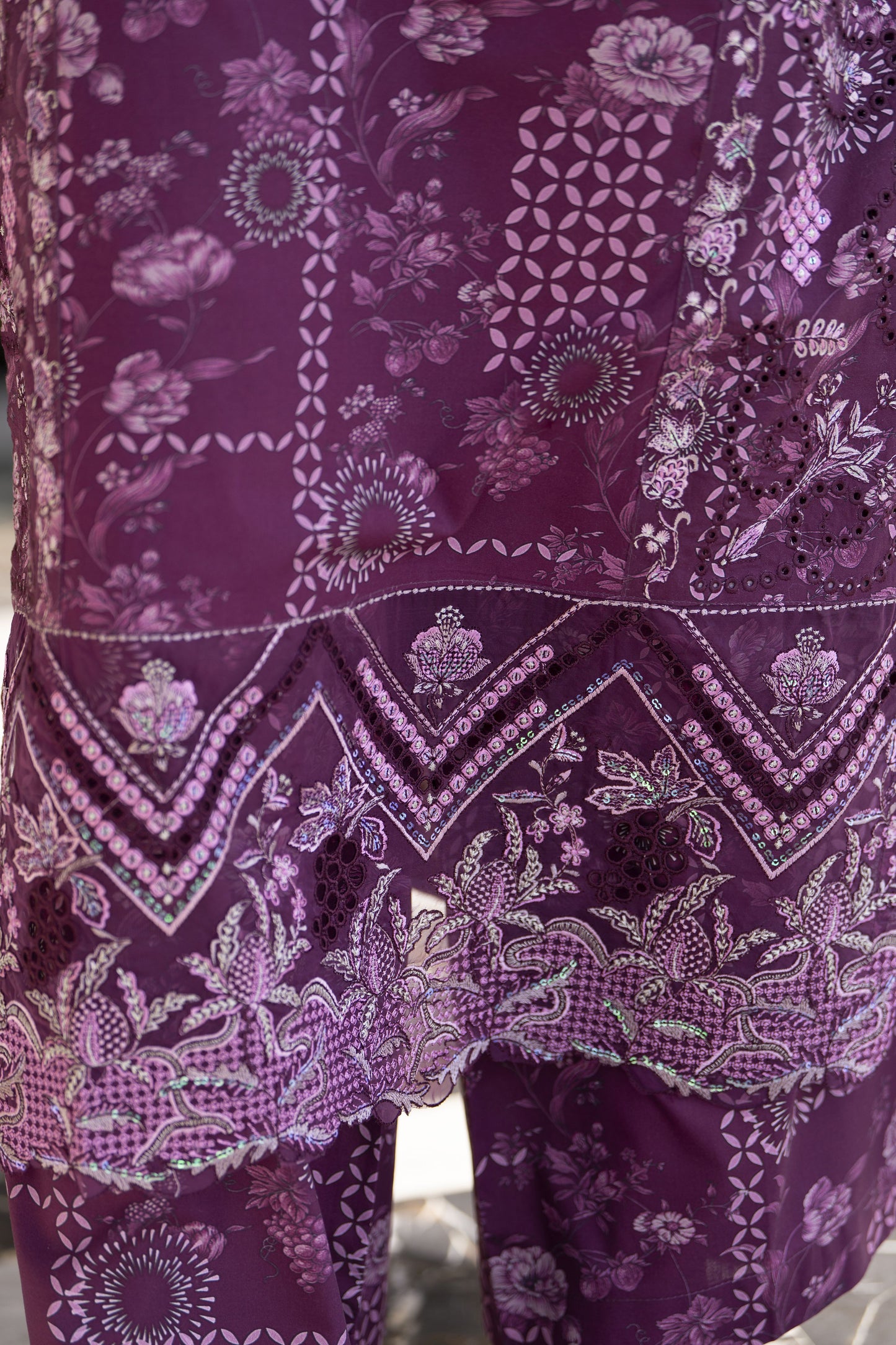 Khushi by Silver Purple – 3pc Embroidered Cotton Long Suit KBS11