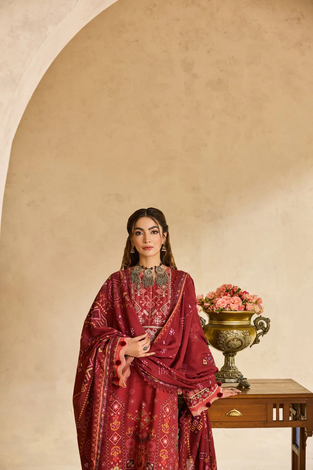 Linen by Florent – 3pc Embroidered Winter Long Dress with Shawl NAF12