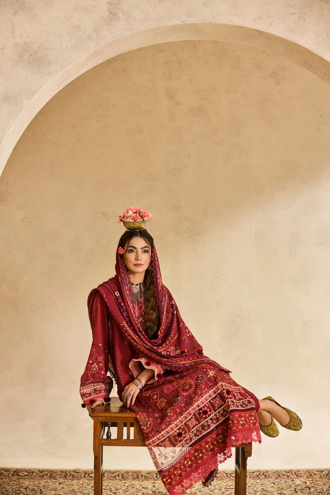 Linen by Florent – 3pc Embroidered Winter Long Dress with Shawl NAF12