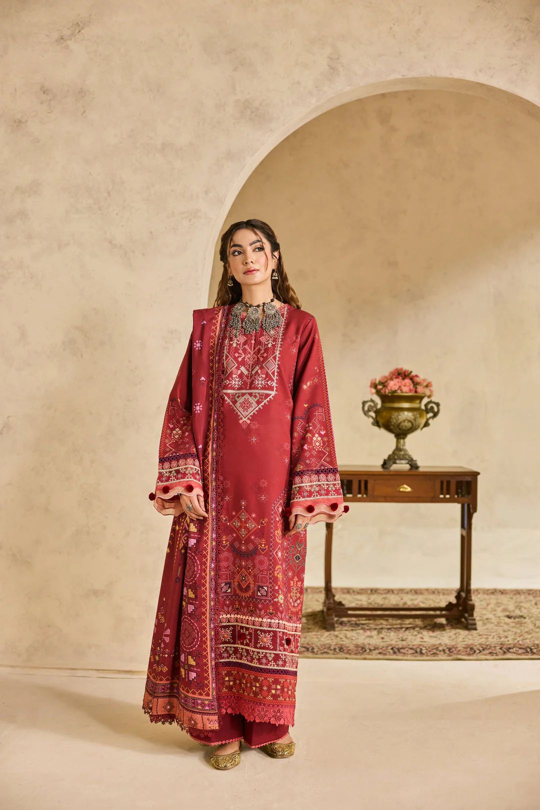 Linen by Florent – 3pc Embroidered Winter Long Dress with Shawl NAF12