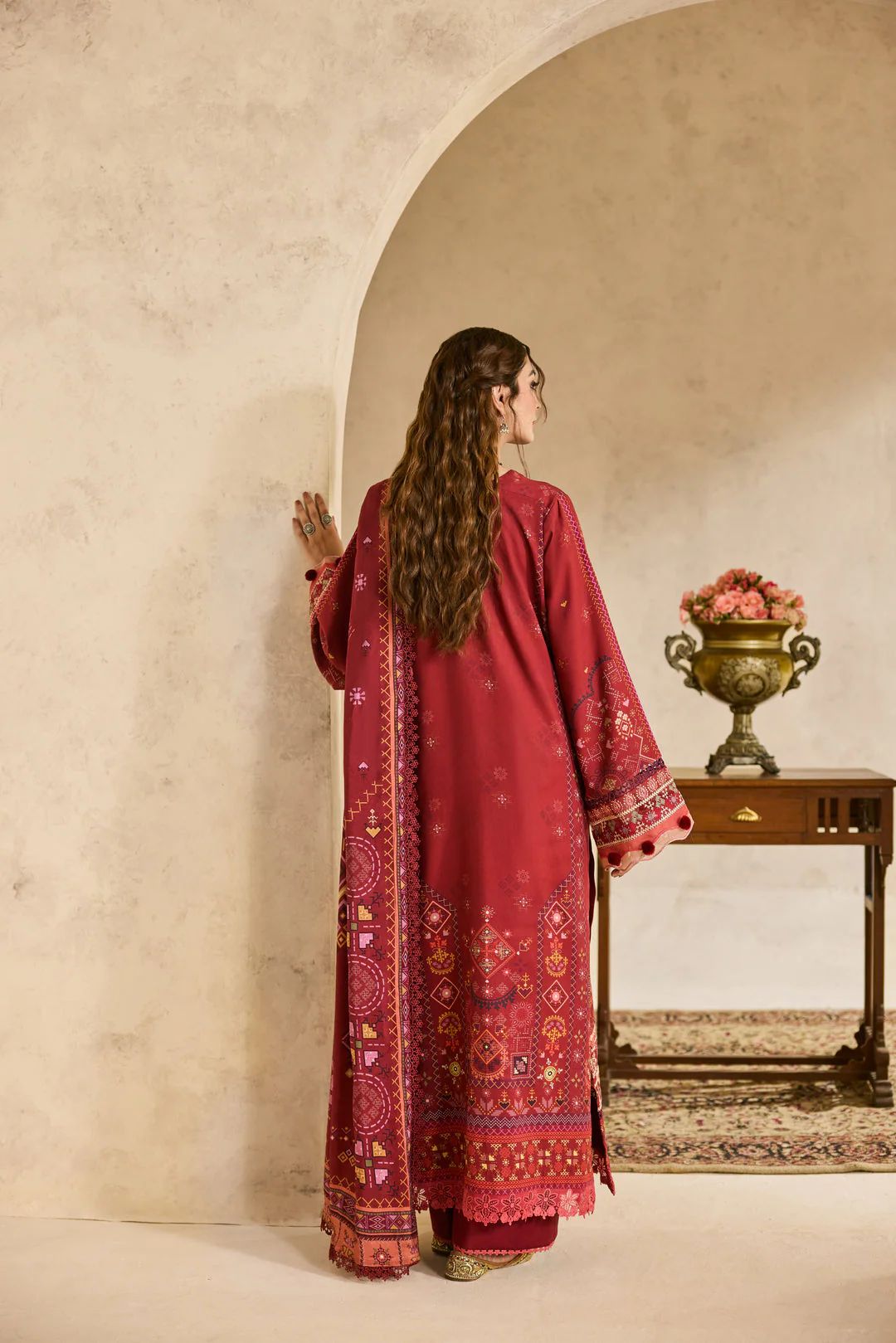 Linen by Florent – 3pc Embroidered Winter Long Dress with Shawl NAF12