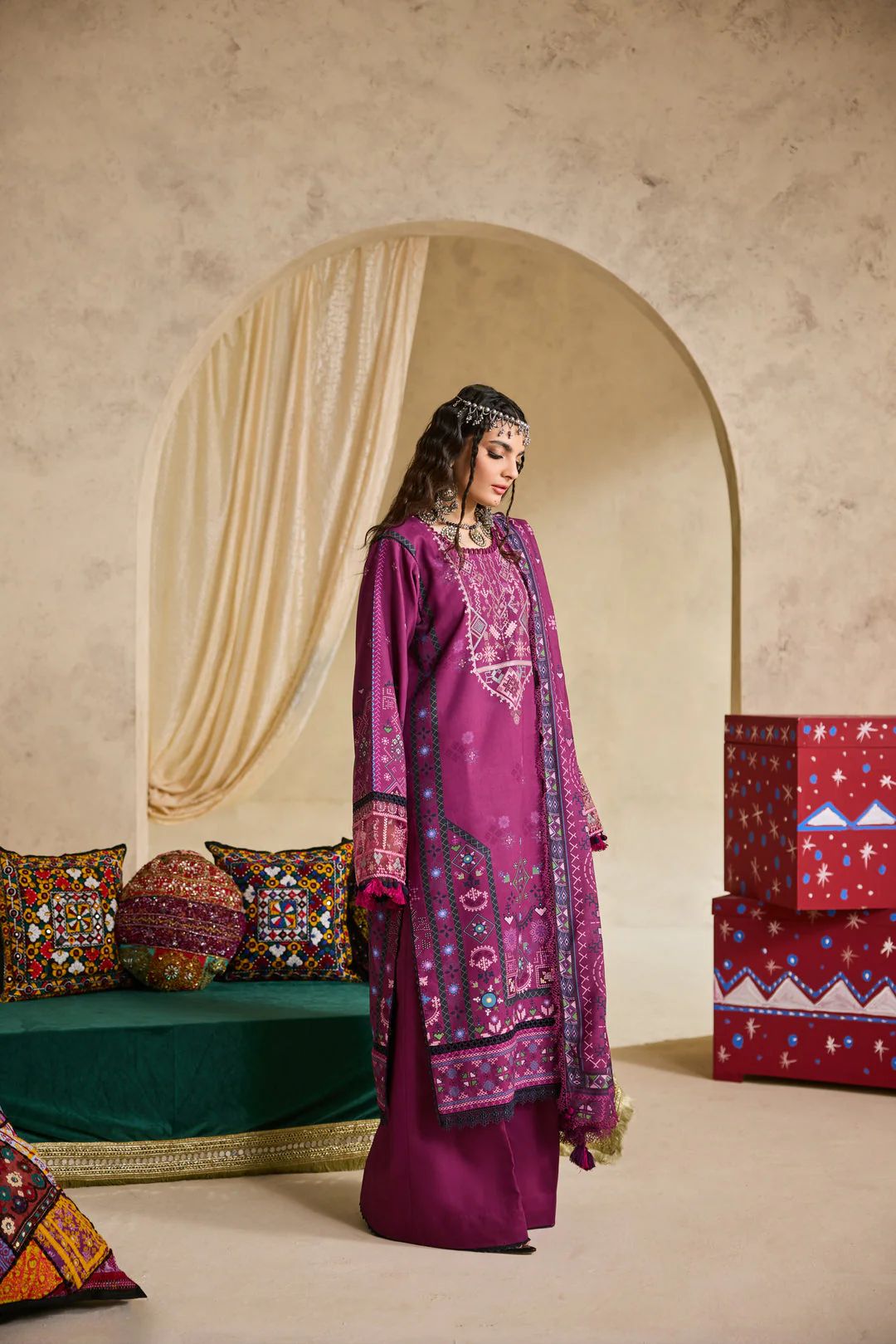 Linen by Florent – 3pc Embroidered Winter Suit with Shawl NAF11