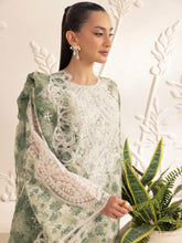 Muse05 – Olive Dream | 3pc Printed Silk Lawn Suit with Embroidered Organza Dupatta by Mohagni