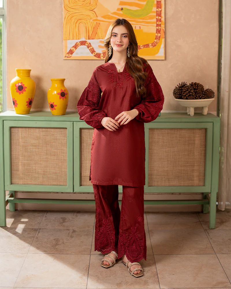 Day to Night by Mona – Raw Silk Chikankari 2pc Co-ord Set DNM3