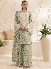 Muse05 – Olive Dream | 3pc Printed Silk Lawn Suit with Embroidered Organza Dupatta by Mohagni