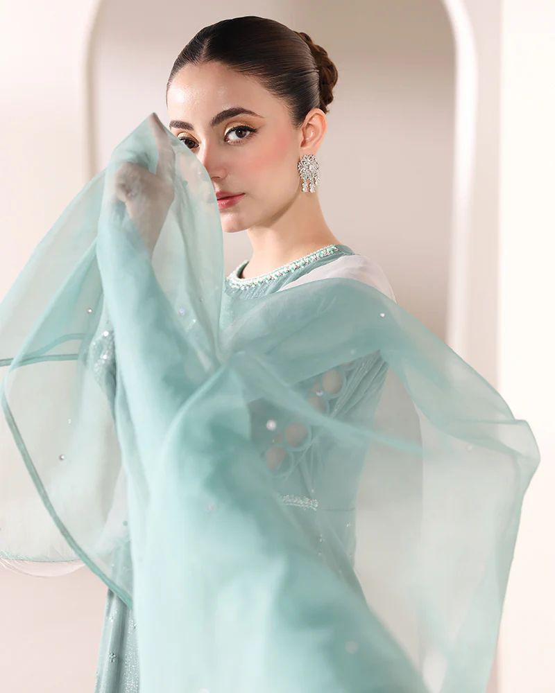 Starstruck by Ain – Sea Green Zari Chiffon 3pc Dress SBA4