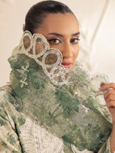 Muse05 – Olive Dream | 3pc Printed Silk Lawn Suit with Embroidered Organza Dupatta by Mohagni