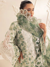 Muse05 – Olive Dream | 3pc Printed Silk Lawn Suit with Embroidered Organza Dupatta by Mohagni