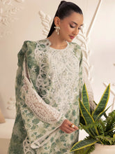 Muse05 – Olive Dream | 3pc Printed Silk Lawn Suit with Embroidered Organza Dupatta by Mohagni