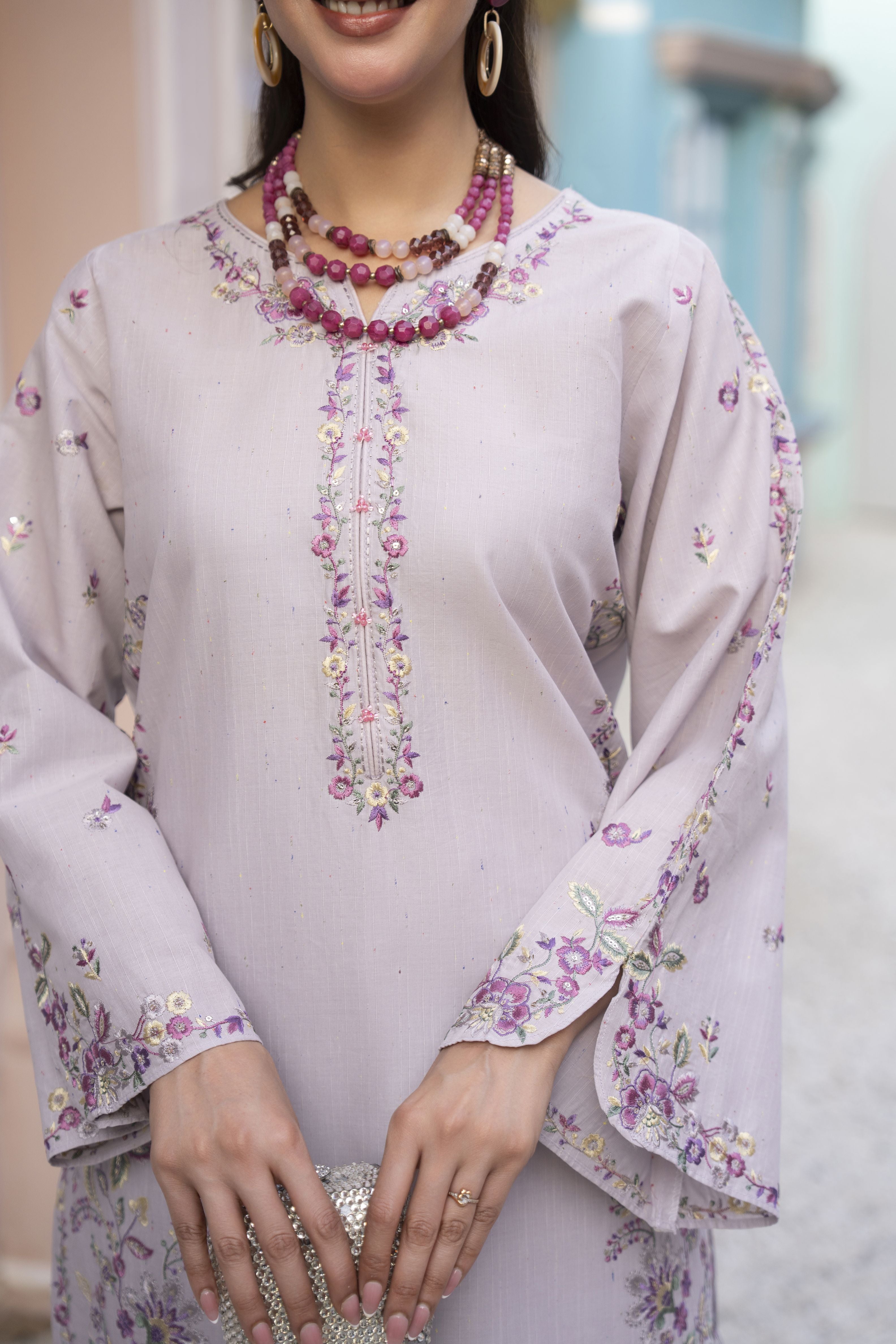 Khushi by Silver Lilac – 3pc Embroidered Cotton Ready to Wear Suit KBS7