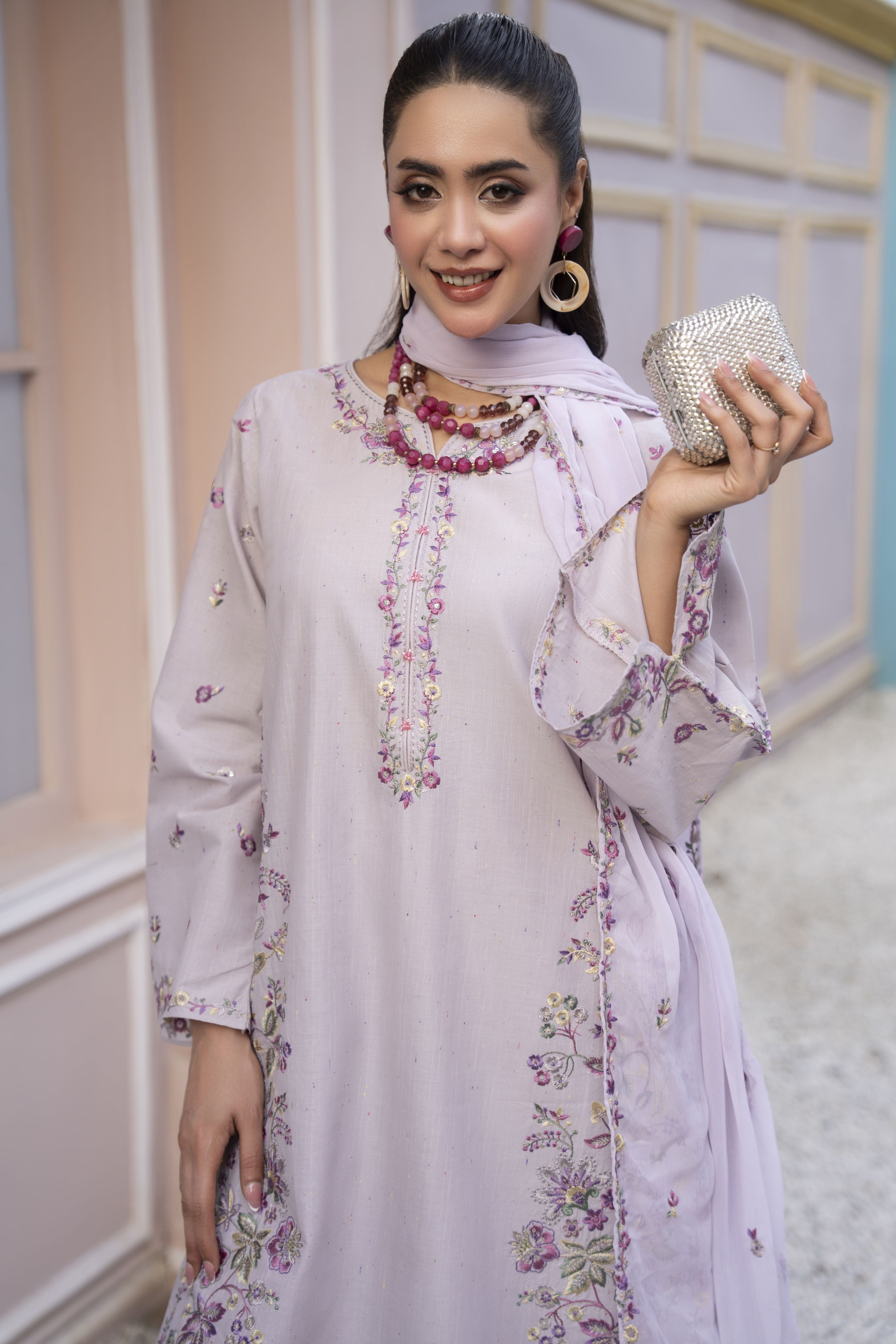 Khushi by Silver Lilac – 3pc Embroidered Cotton Ready to Wear Suit KBS7