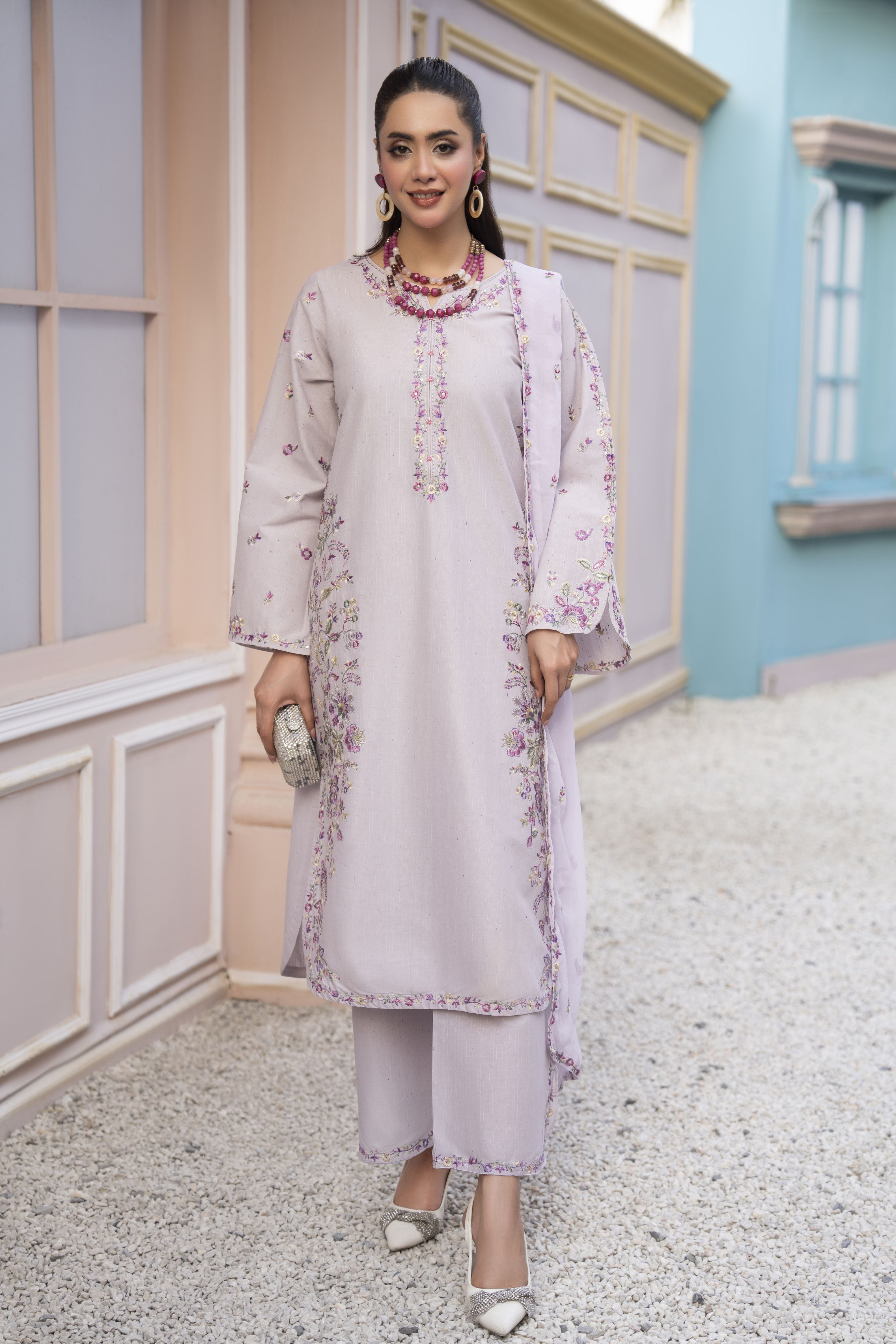 Khushi by Silver Lilac – 3pc Embroidered Cotton Ready to Wear Suit KBS7