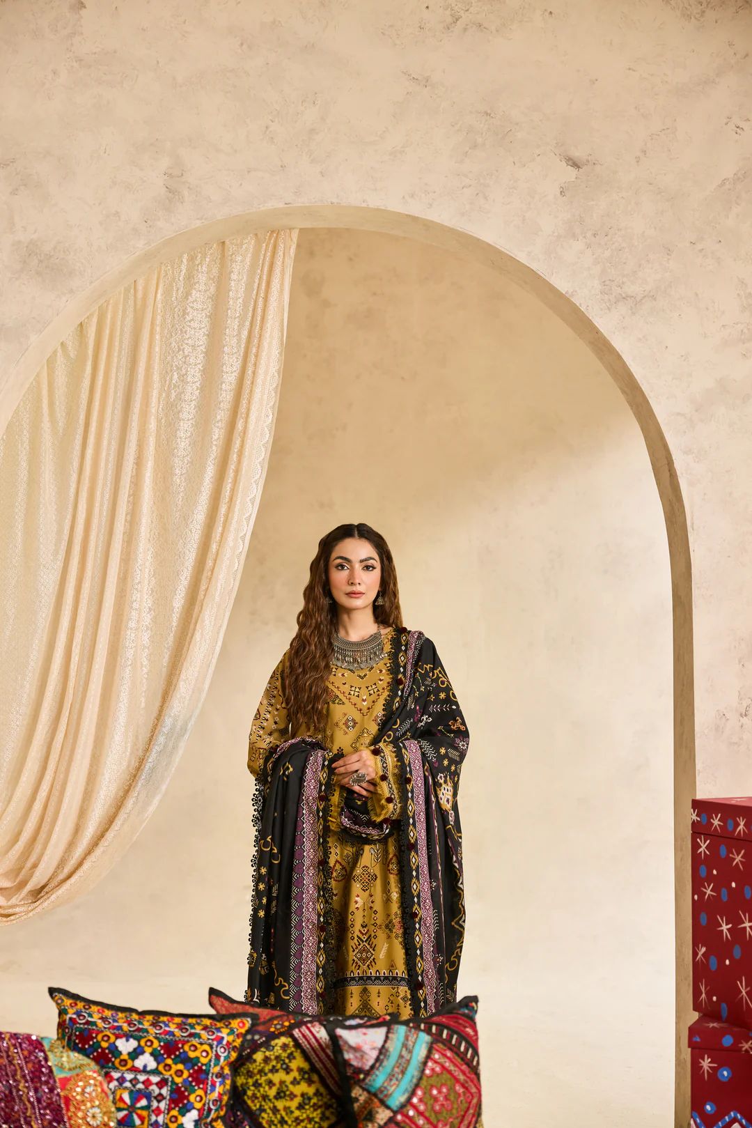 Linen by Florent – 3pc Embroidered Winter Suit with Shawl NAF10