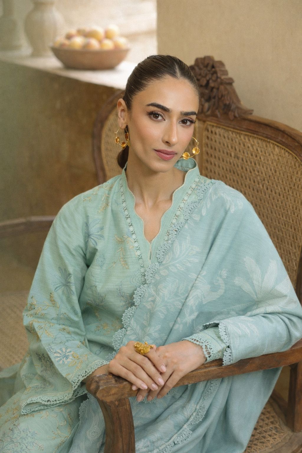 ZSA1 Ziya by Sahar Light Blue Embroidered Khaddar 3PC with Wool Shawl