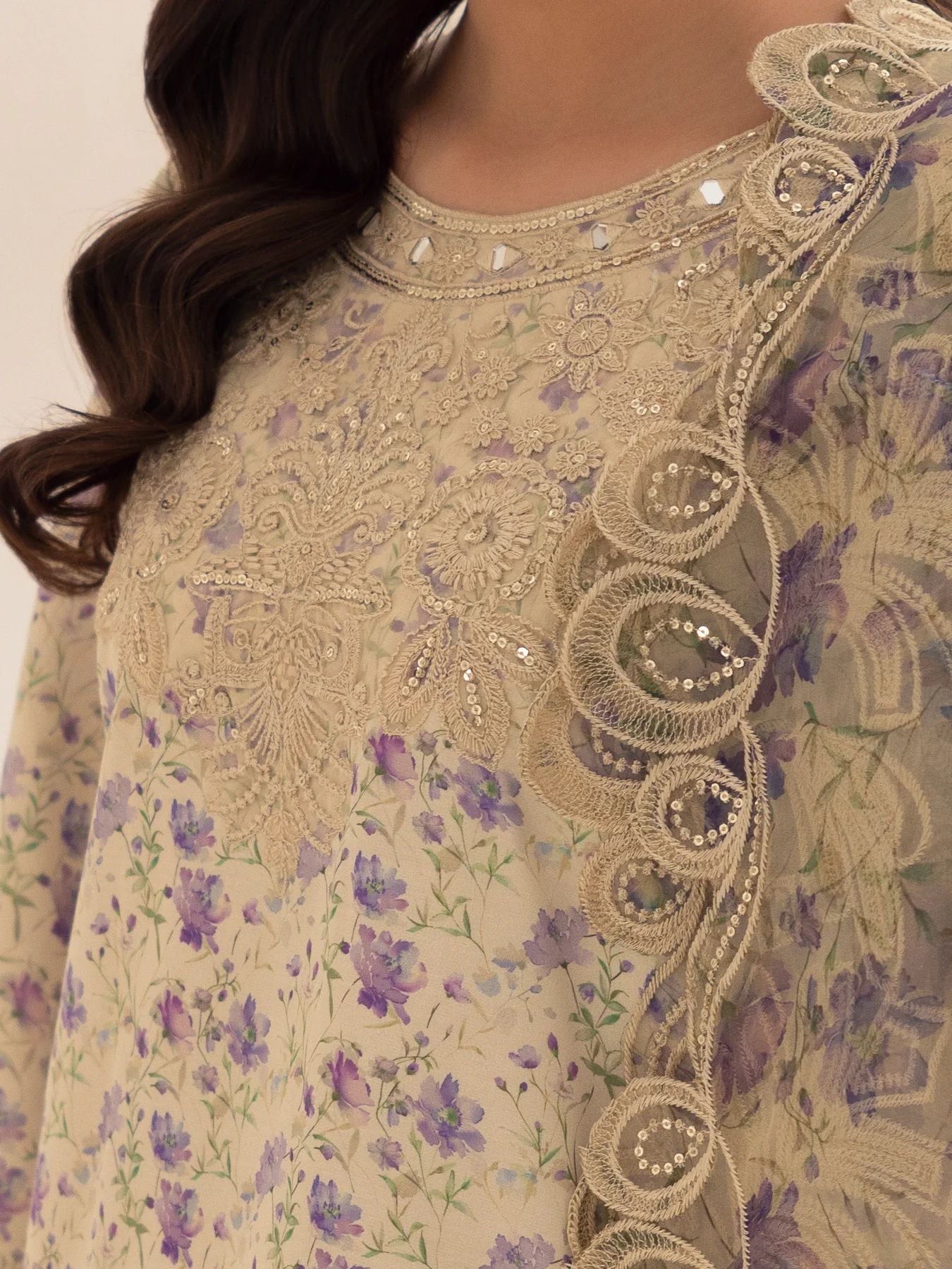 Muse06 – Golden Lilac | 3pc Silk Lawn Embroidered Summer Suit with Printed Dupatta by Mohagni