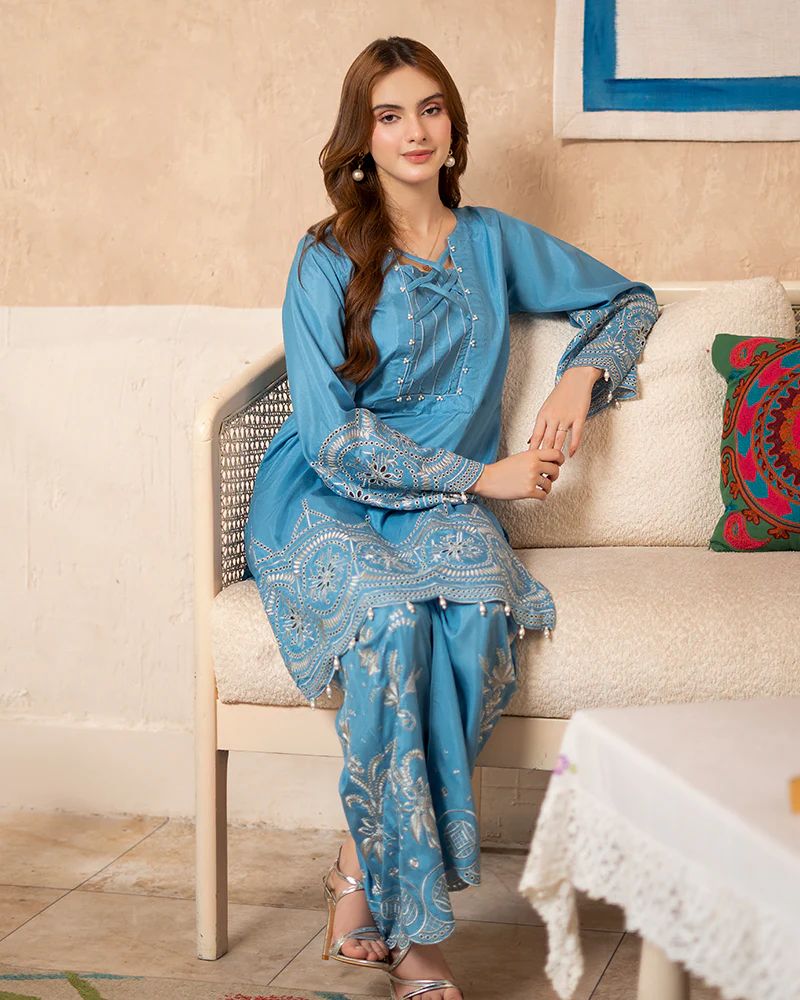 Day to Night by Mona – Raw Silk Chikankari 2pc Co-ord Set DNM7