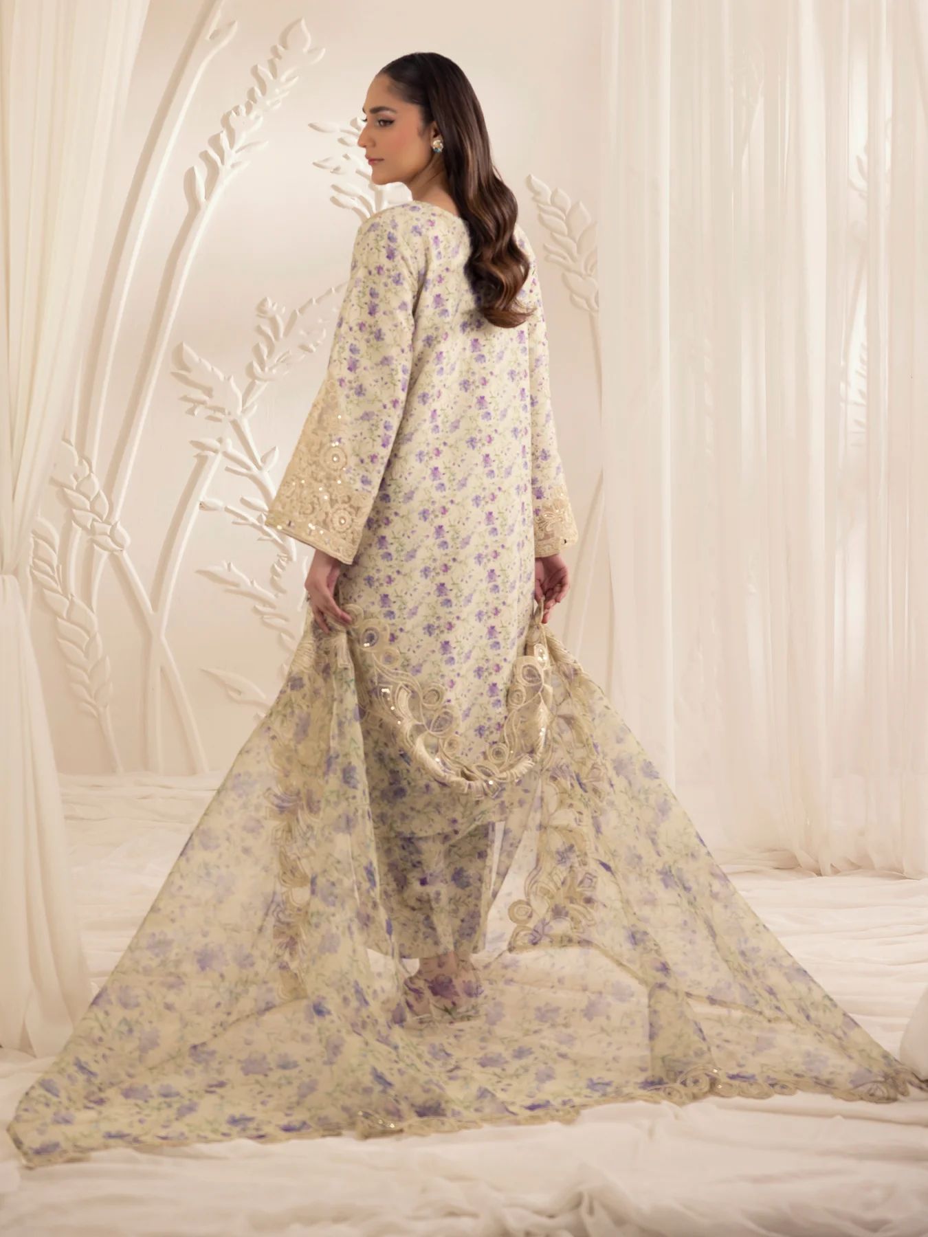 Muse06 – Golden Lilac | 3pc Silk Lawn Embroidered Summer Suit with Printed Dupatta by Mohagni